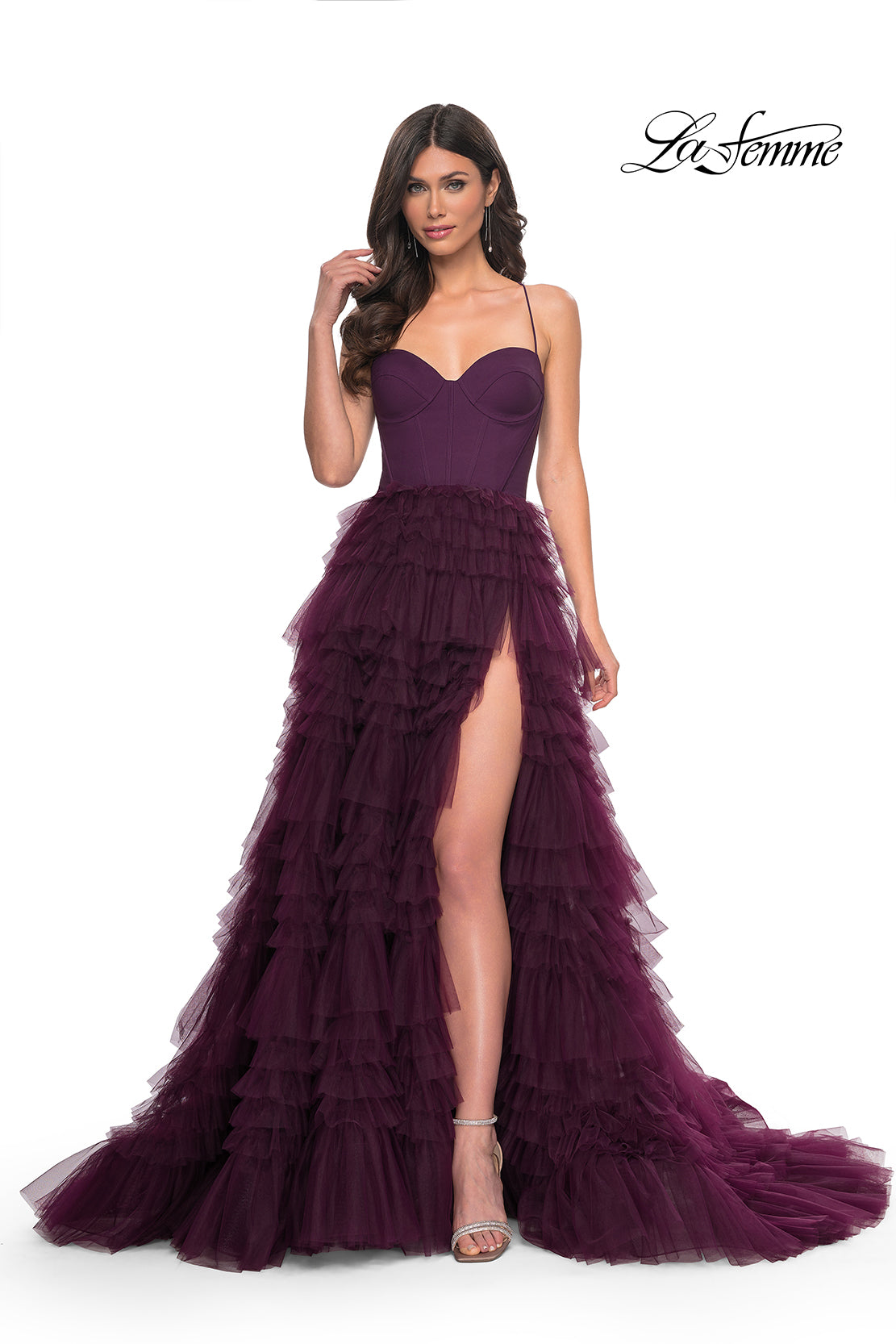 La-Femme-32071-Sweetheart-Neckline-Lace-up-Back-High-Slit-Jersey-Ruffle-Tulle-Ball-Gowns-Dark-Berry-Evening-Dress-B-Chic-Fashions-Prom-Dress