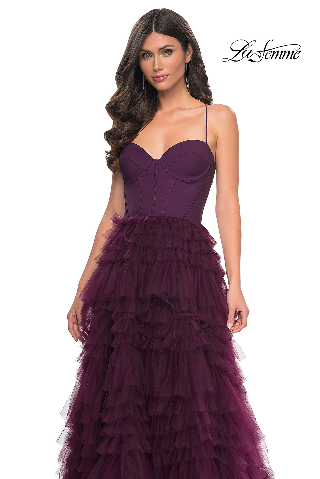 La-Femme-32071-Sweetheart-Neckline-Lace-up-Back-High-Slit-Jersey-Ruffle-Tulle-Ball-Gowns-Dark-Berry-Evening-Dress-B-Chic-Fashions-Prom-Dress