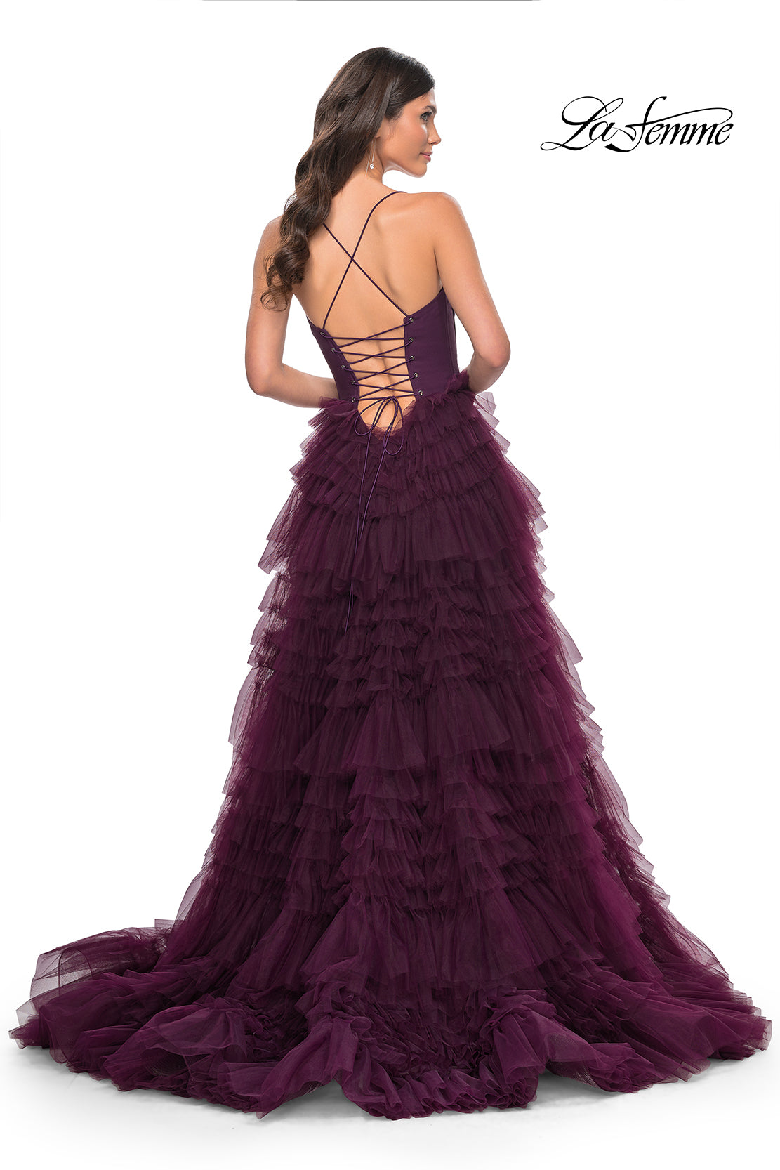 La-Femme-32071-Sweetheart-Neckline-Lace-up-Back-High-Slit-Jersey-Ruffle-Tulle-Ball-Gowns-Dark-Berry-Evening-Dress-B-Chic-Fashions-Prom-Dress