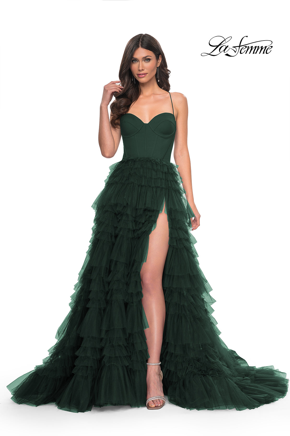 La-Femme-32071-Sweetheart-Neckline-Lace-up-Back-High-Slit-Jersey-Ruffle-Tulle-Ball-Gowns-Dark-Emerald-Evening-Dress-B-Chic-Fashions-Prom-Dress