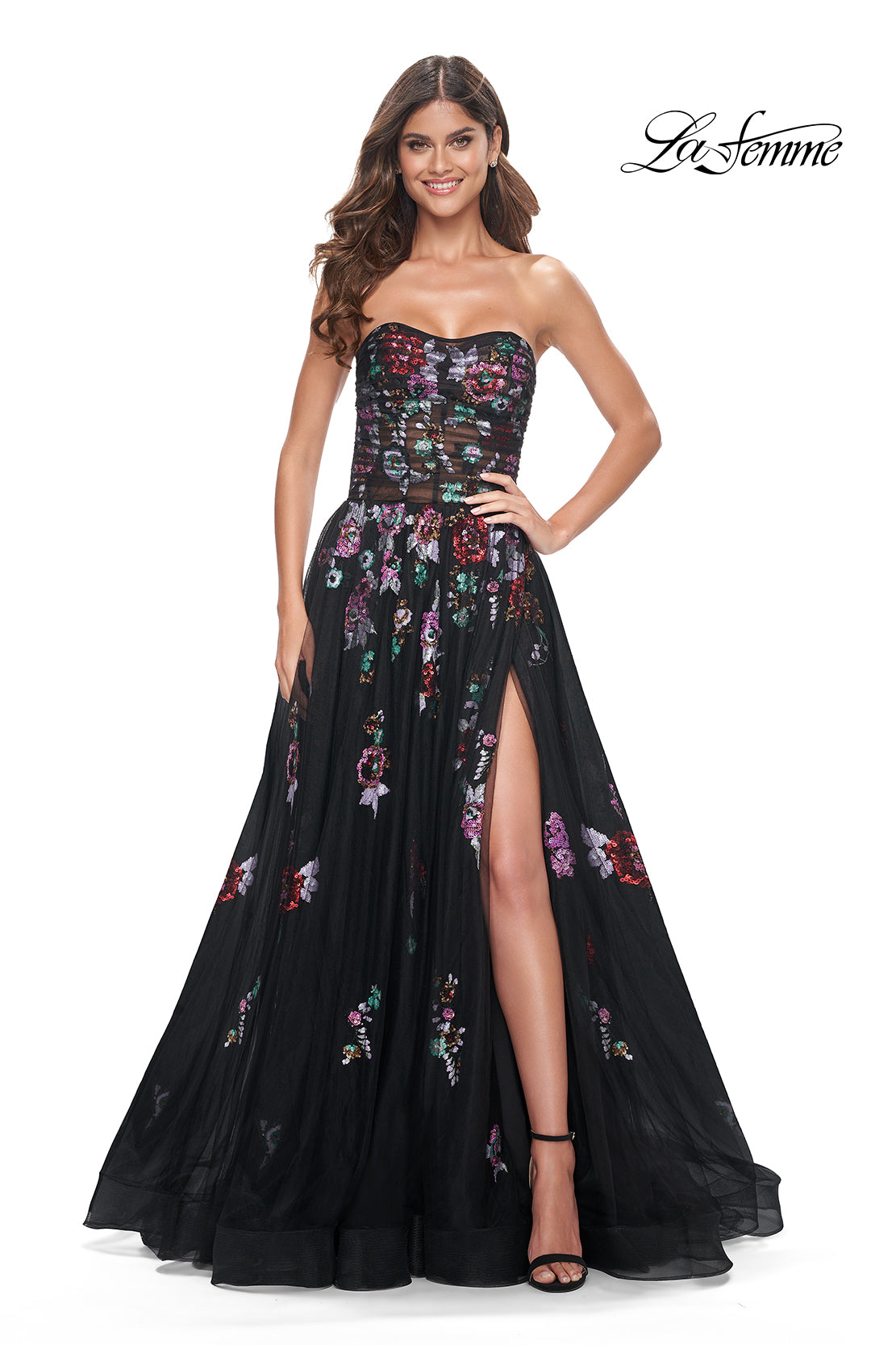 La-Femme-32072-Sweetheart-Neckline-Zipper-Back-High-Slit-Print-Sequin-Tulle-A-Line-Black-Evening-Dress-B-Chic-Fashion-Prom-Dress
