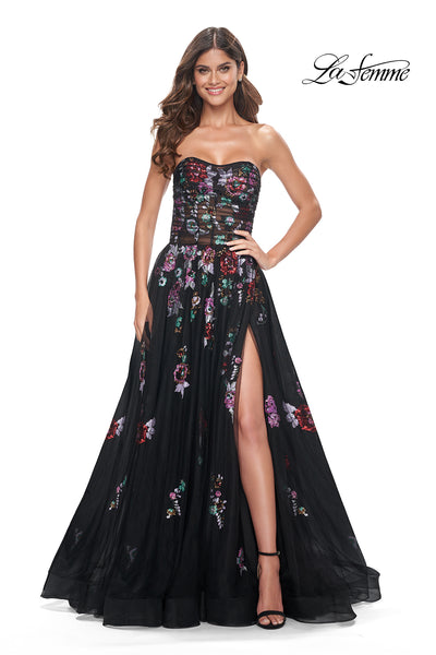 La-Femme-32072-Sweetheart-Neckline-Zipper-Back-High-Slit-Print-Sequin-Tulle-A-Line-Black-Evening-Dress-B-Chic-Fashion-Prom-Dress