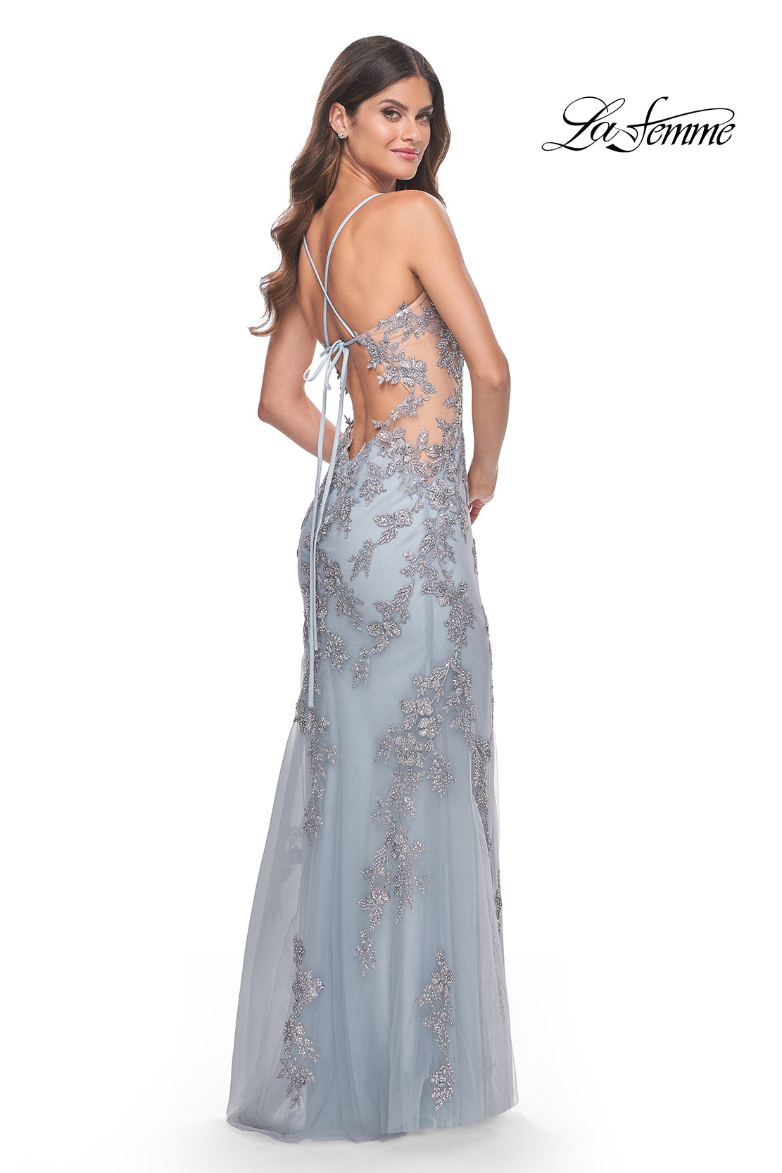 La-Femme-32074-V-Neck-Neckline-Criss-Cross-Back-High-Slit-Lace-Tulle-Column-Fitted-Light-Blue-Evening-Dress-B-Chic-Fashions-Prom-Dress