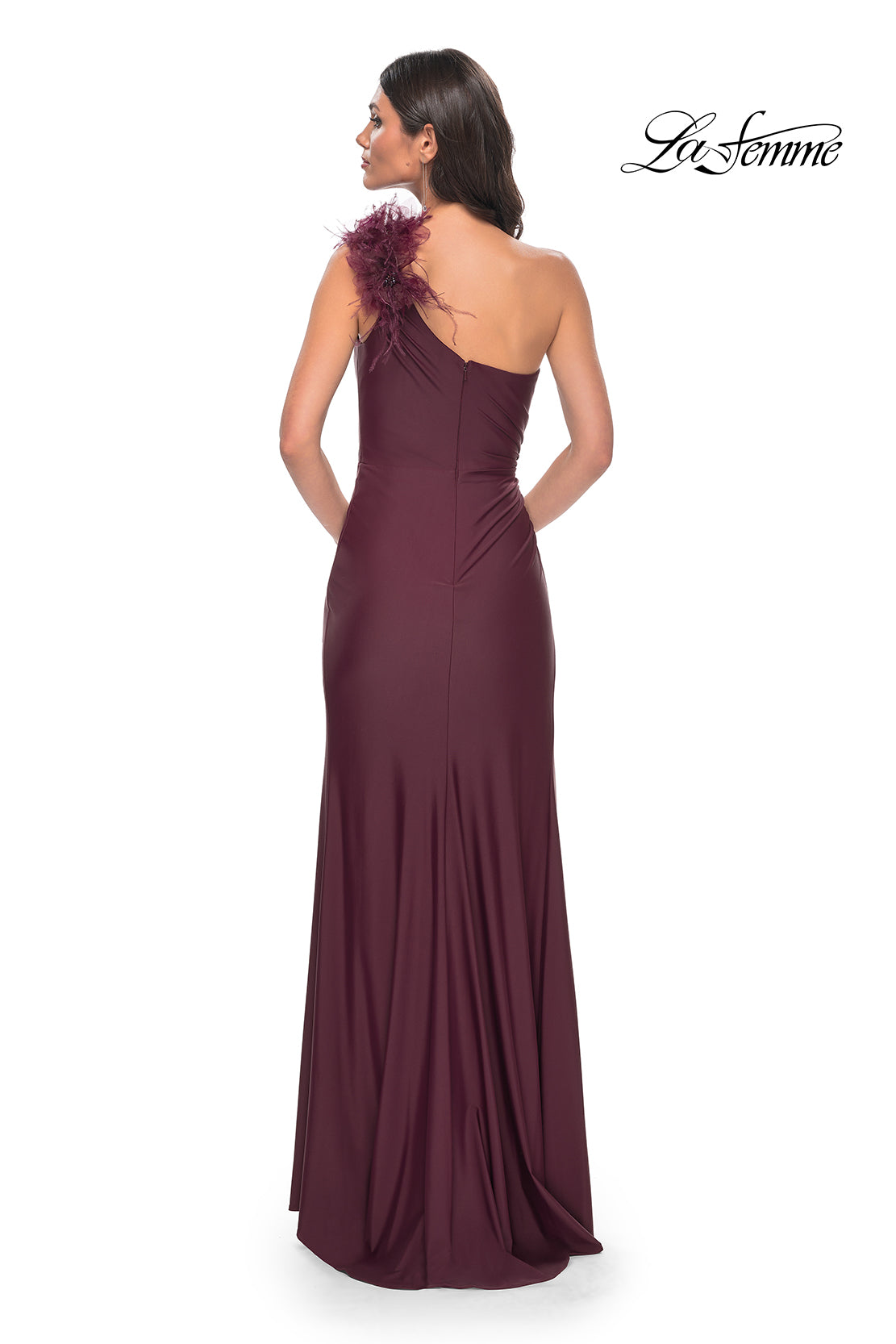 La-Femme-32076-One-Shoulder-Neckline-Zipper-Back-High-Slit-Jersey-Fitted-Dark-Wine-Evening-Dress-B-Chic-Fashions-Prom-Dress