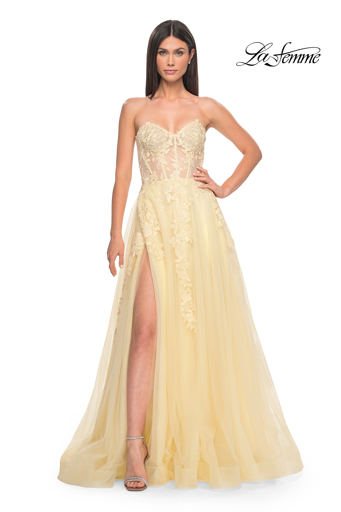 La-Femme-32082-Sweetheart-Neckline-Zipper-Back-High-Slit-Lace-Tulle-A-Line-Pale-Yellow-Evening-Dress-B-Chic-Fashions-Prom-Dress