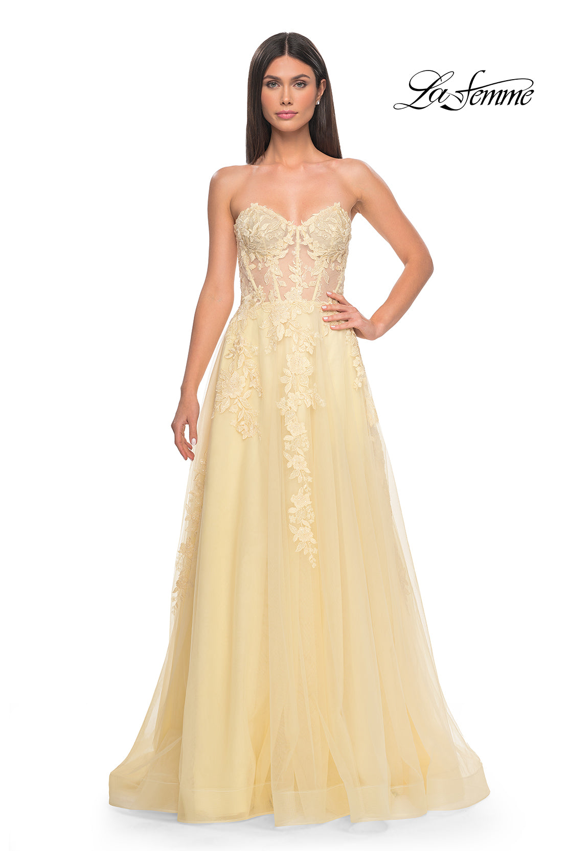 La-Femme-32082-Sweetheart-Neckline-Zipper-Back-High-Slit-Lace-Tulle-A-Line-Pale-Yellow-Evening-Dress-B-Chic-Fashions-Prom-Dress