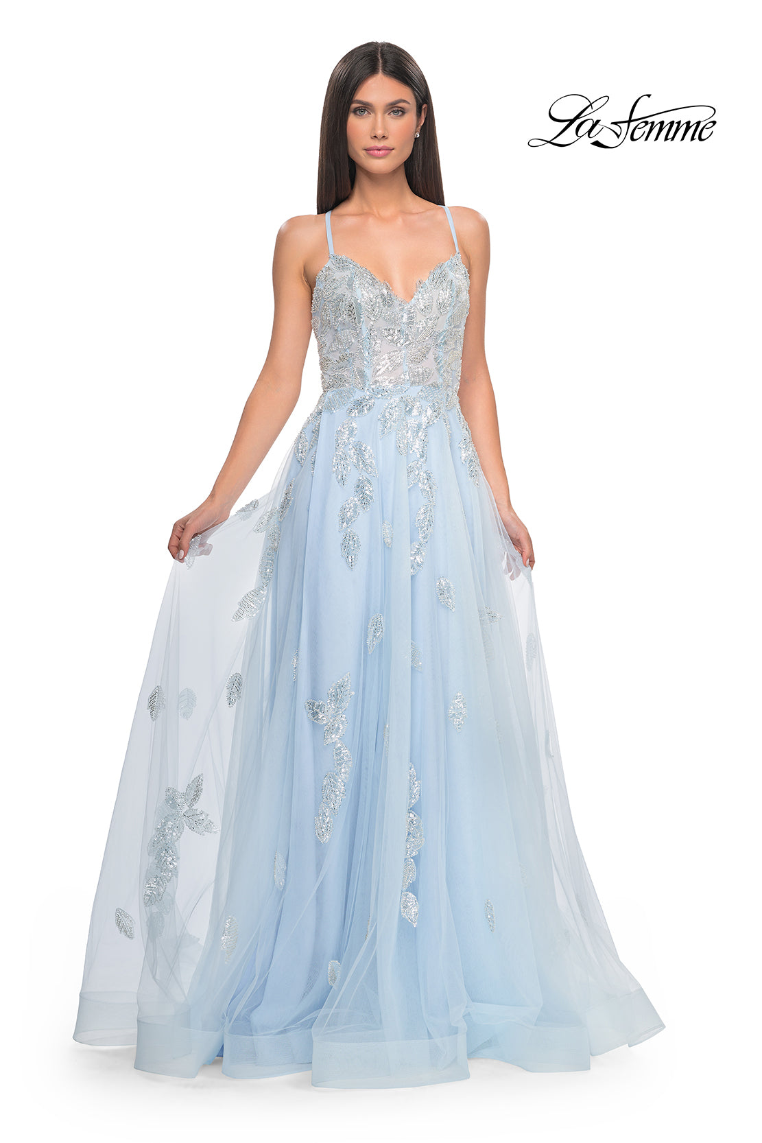 La-Femme-32090-V-Neck-Neckline-Criss-Cross-Back-Lace-Tulle-A-Line-Light-Blue-Evening-Dress-B-Chic-Fashions-Prom-Dress