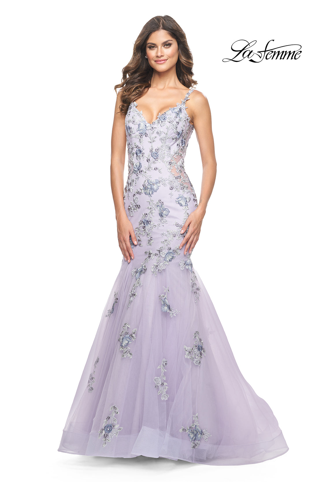 La-Femme-32091-V-Neck-Neckline-Low-Back-Corset-Lace-Tulle-Mermaid-Lavender-Gray-Evening-Dress-B-Chic-Fashions-Prom-Dress