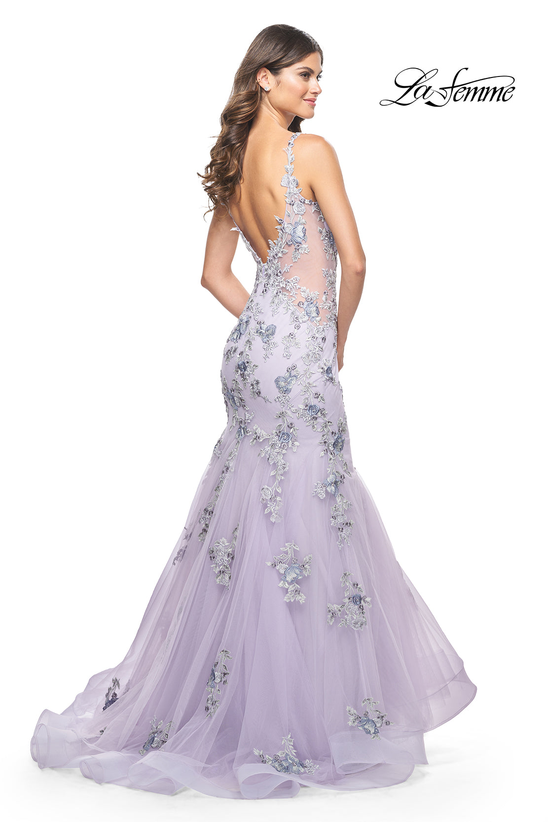 La-Femme-32091-V-Neck-Neckline-Low-Back-Corset-Lace-Tulle-Mermaid-Lavender-Gray-Evening-Dress-B-Chic-Fashions-Prom-Dress