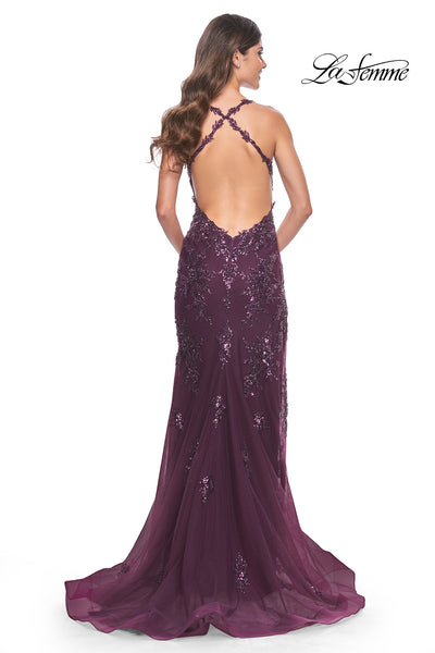 La-Femme-32107-V-Neck-Neckline-Open-Back-High-Slit-Sequin-Tulle-Column-Fitted-Dark-Berry-Evening-Dress-B-Chic-Fashion-Prom-Dress