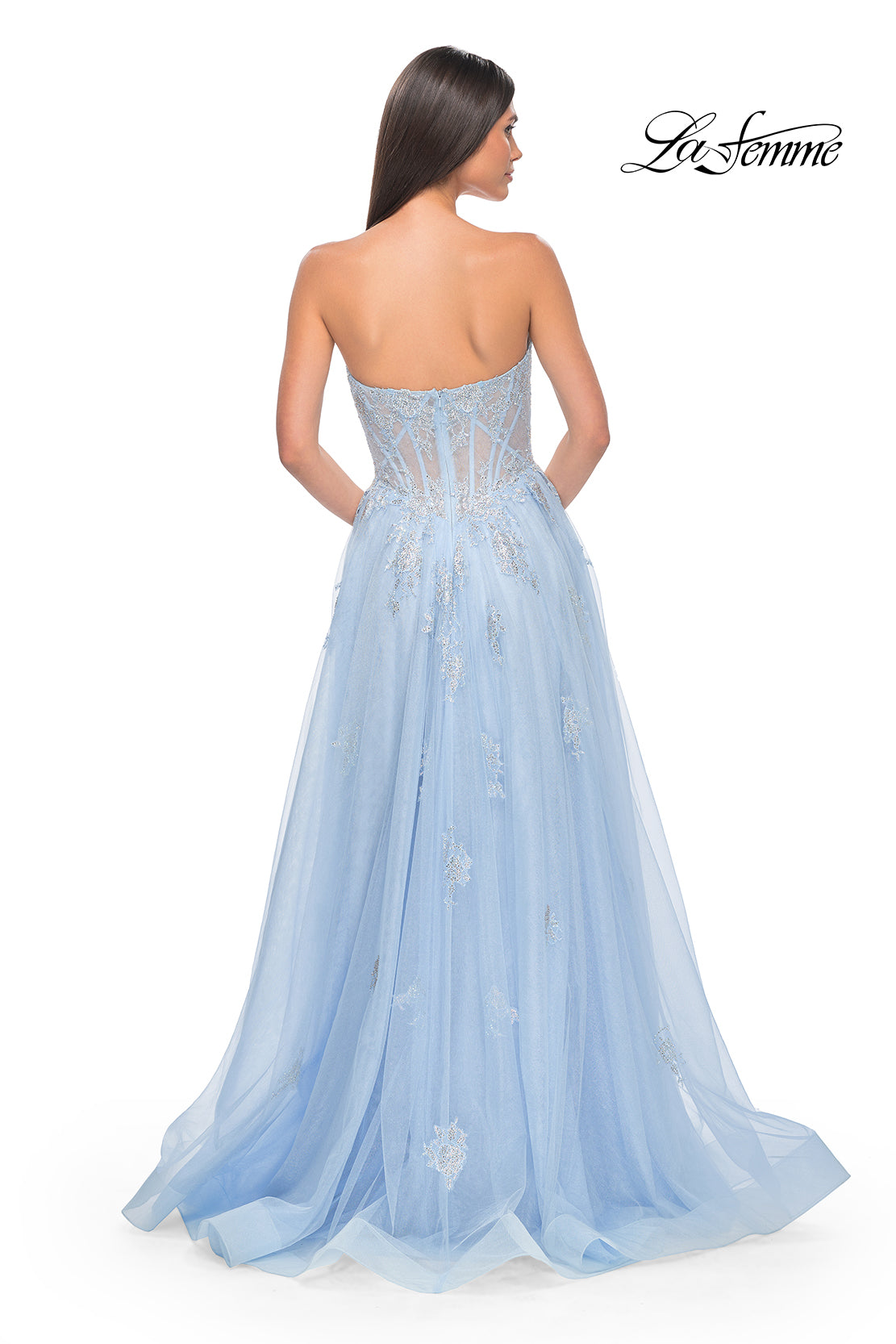 Shop La Femme 32111 Sweetheart Neckline Zipper Back Corset Lace/Tulle A-Line Evening Dress B Chic Fashions Shop La Femme 32111 Sweetheart Neckline Zipper Back Corset Lace/Tulle A-Line Evening Dress B Chic Fashions