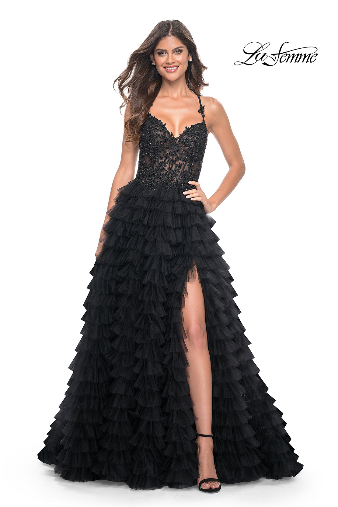 La-Femme-32128-Sweetheart-Neckline-Lace-up-Back-High-Slit-Lace-Tulle-Ball-Gowns-Black-Evening-Dress-B-Chic-Fashions-Prom-Dress