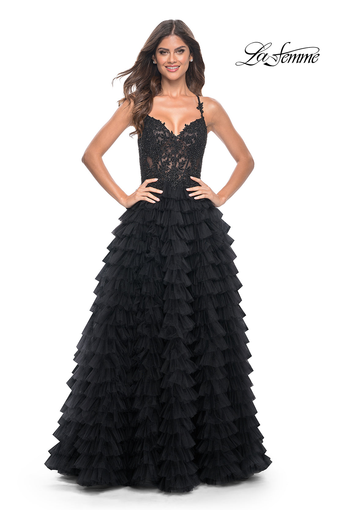 La-Femme-32128-Sweetheart-Neckline-Lace-up-Back-High-Slit-Lace-Tulle-Ball-Gowns-Black-Evening-Dress-B-Chic-Fashions-Prom-Dress