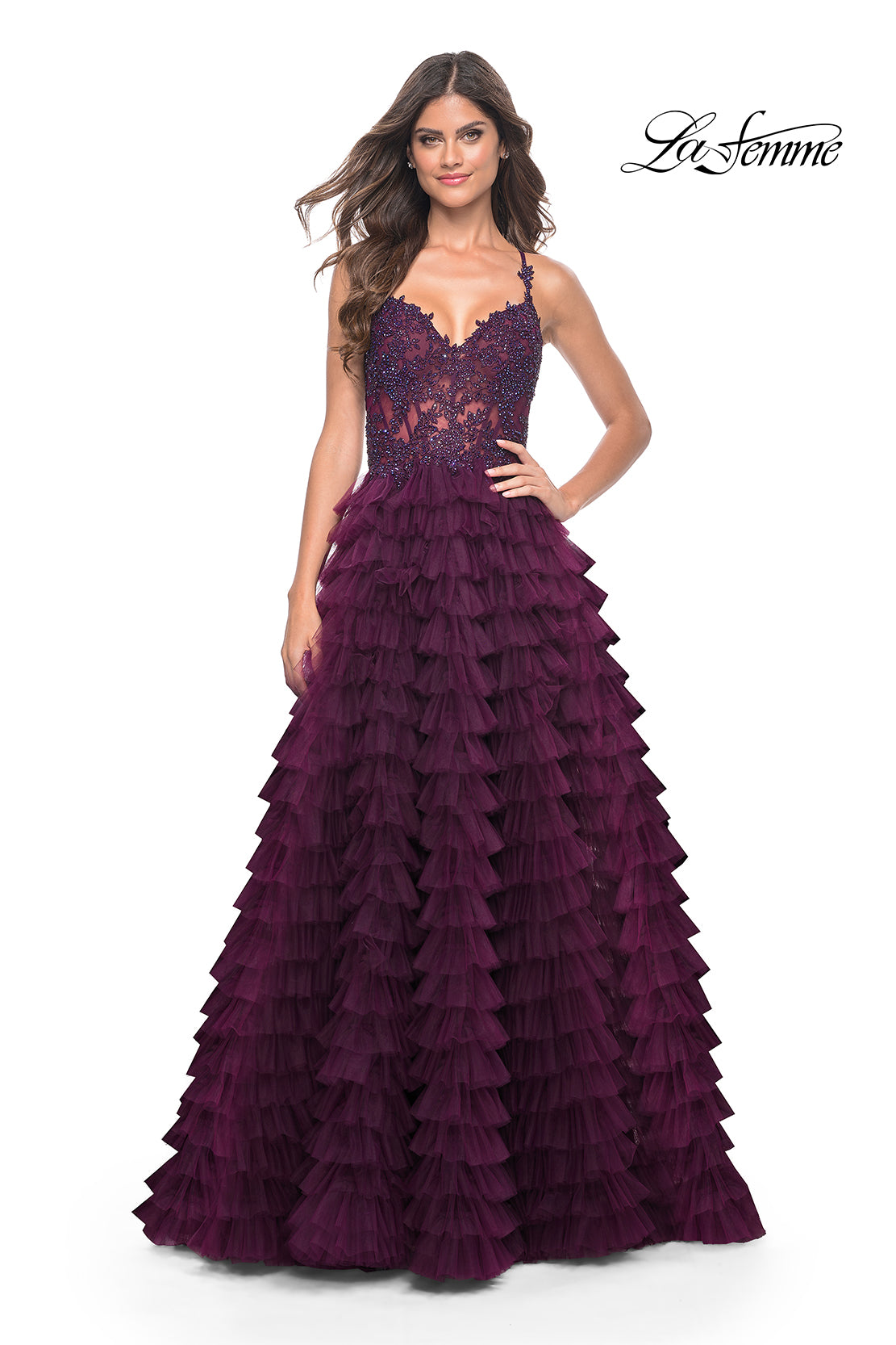La-Femme-32128-Sweetheart-Neckline-Lace-up-Back-High-Slit-Lace-Tulle-Ball-Gowns-Dark-Berry-Evening-Dress-B-Chic-Fashions-Prom-Dress