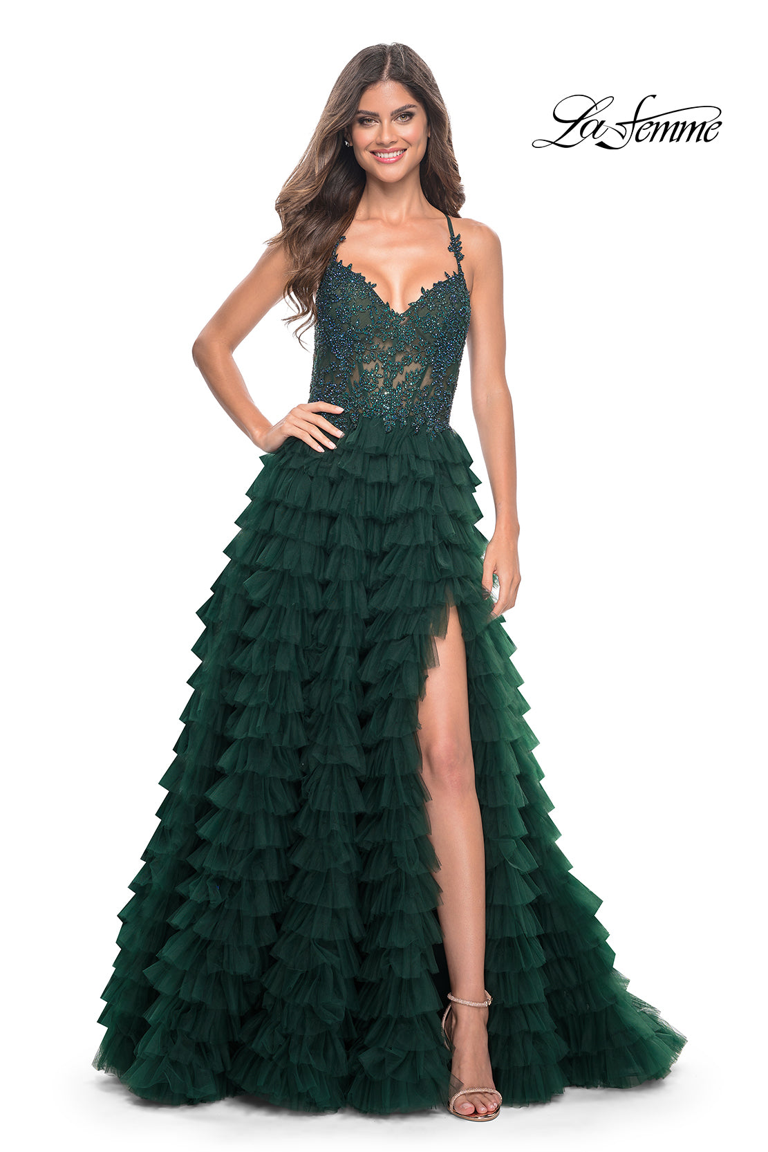 La-Femme-32128-Sweetheart-Neckline-Lace-up-Back-High-Slit-Lace-Tulle-Ball-Gowns-Dark-Emerald-Evening-Dress-B-Chic-Fashions-Prom-Dress