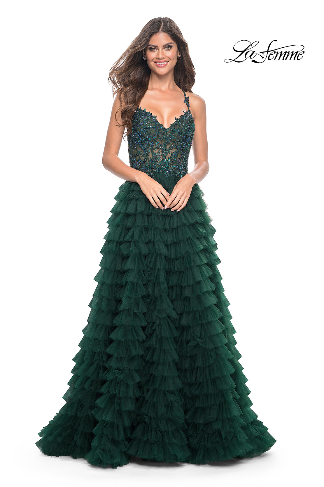La-Femme-32128-Sweetheart-Neckline-Lace-up-Back-High-Slit-Lace-Tulle-Ball-Gowns-Dark-Emerald-Evening-Dress-B-Chic-Fashions-Prom-Dress