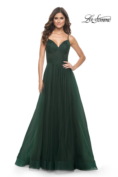 La-Femme-32130-V-Neck-Neckline-Zipper-Back-Pleating-Tulle-A-Line-Emerald-Evening-Dress-B-Chic-Fashions-Prom-Dress