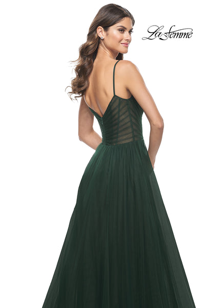 La-Femme-32130-V-Neck-Neckline-Zipper-Back-Pleating-Tulle-A-Line-Emerald-Evening-Dress-B-Chic-Fashions-Prom-Dress