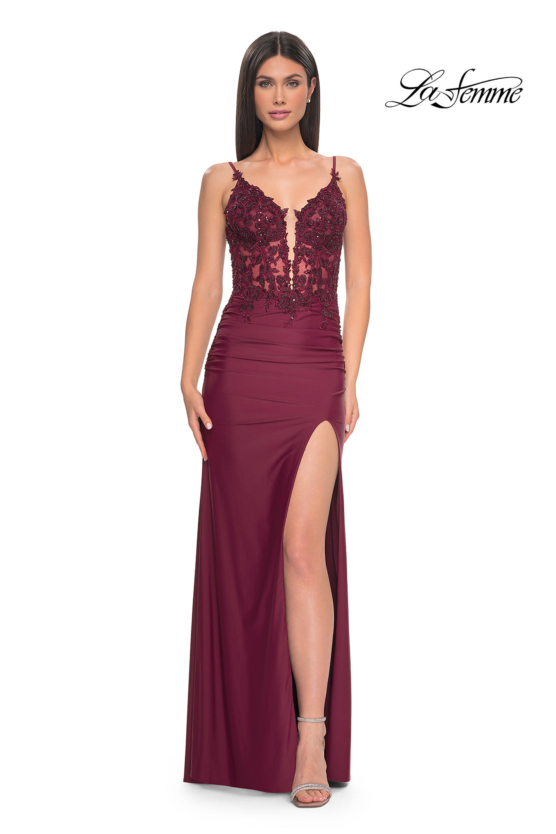 La-Femme-32132-Plunging-Neckline-Zipper-Back-High-Slit-Beaded-Jersey-Column-Fitted-Dark-Berry-Evening-Dress-B-Chic-Fashion-Prom-Dress