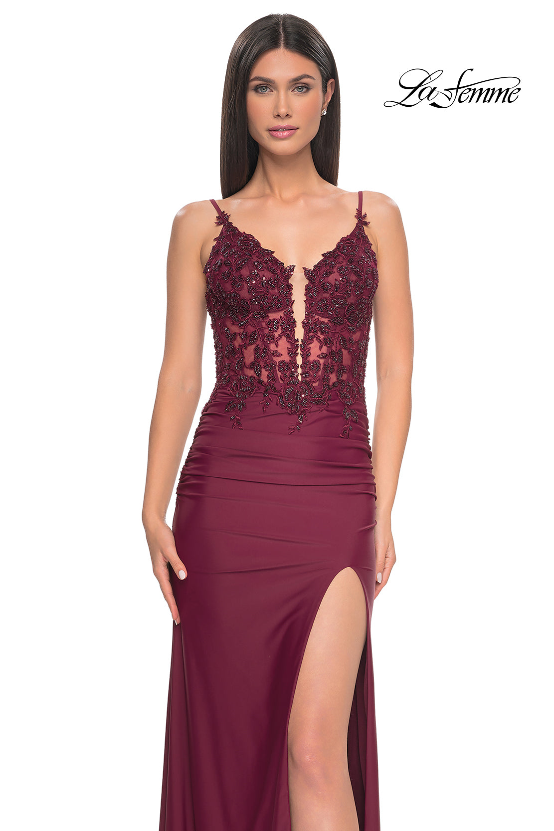 La-Femme-32132-Plunging-Neckline-Zipper-Back-High-Slit-Beaded-Jersey-Column-Fitted-Dark-Berry-Evening-Dress-B-Chic-Fashion-Prom-Dress