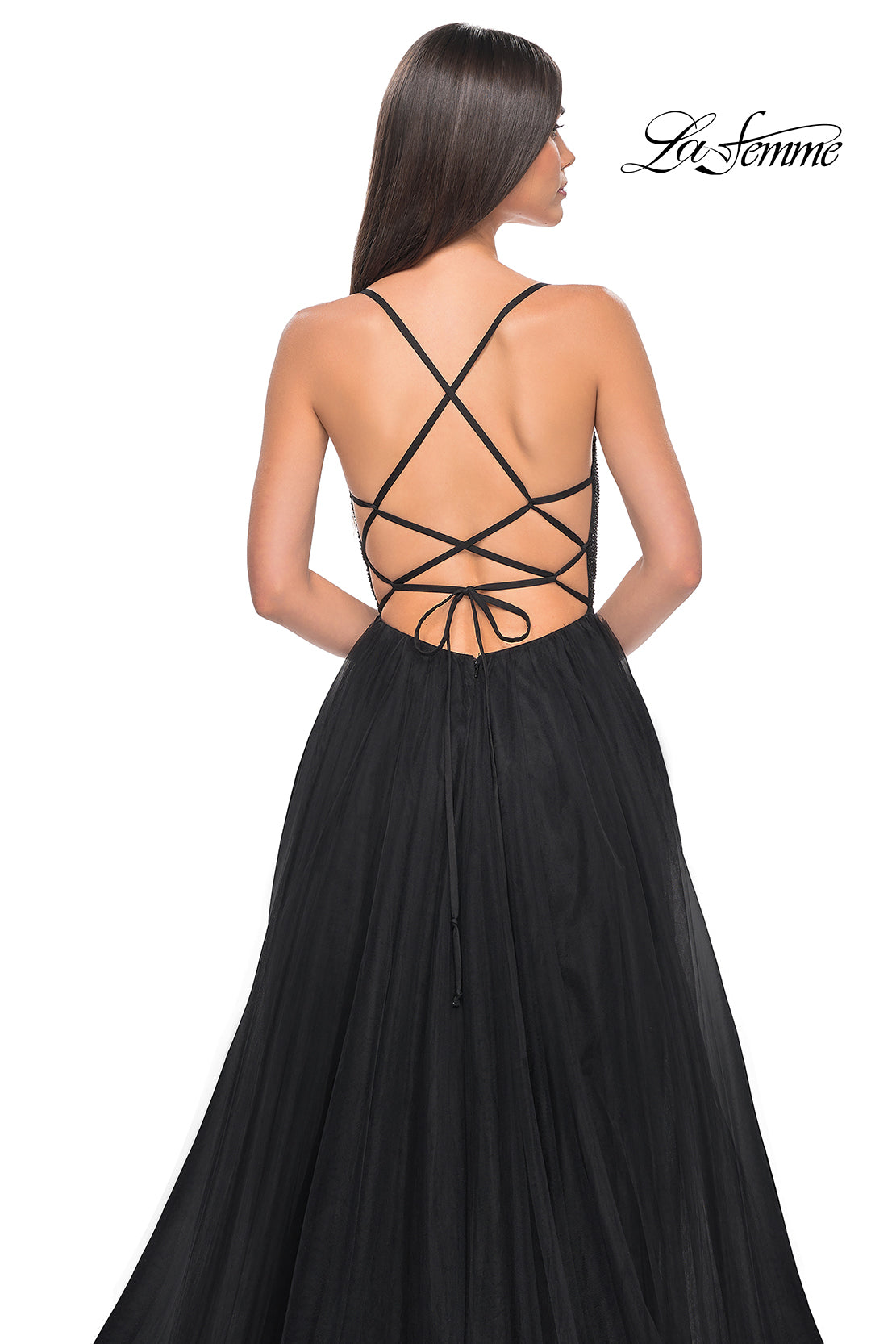 La-Femme-32135-Sweetheart-Neckline-Criss-Cross-Back-High-Slit-Fishnet-Tulle-A-Line-Black-Evening-Dress-B-Chic-Fashion-Prom-Dress