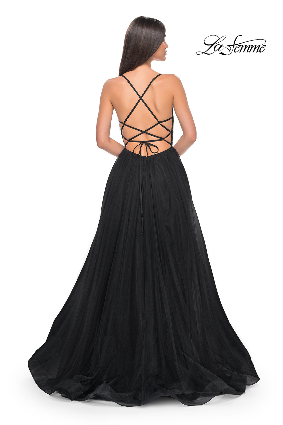 La-Femme-32135-Sweetheart-Neckline-Criss-Cross-Back-High-Slit-Fishnet-Tulle-A-Line-Black-Evening-Dress-B-Chic-Fashion-Prom-Dress