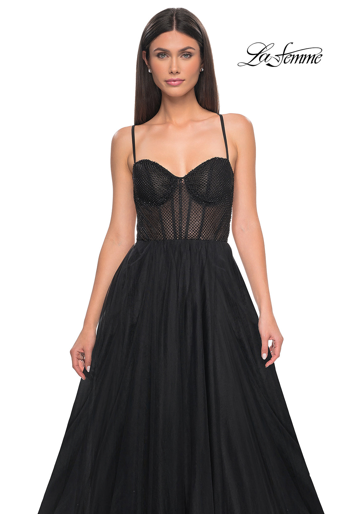 La-Femme-32135-Sweetheart-Neckline-Criss-Cross-Back-High-Slit-Fishnet-Tulle-A-Line-Black-Evening-Dress-B-Chic-Fashion-Prom-Dress