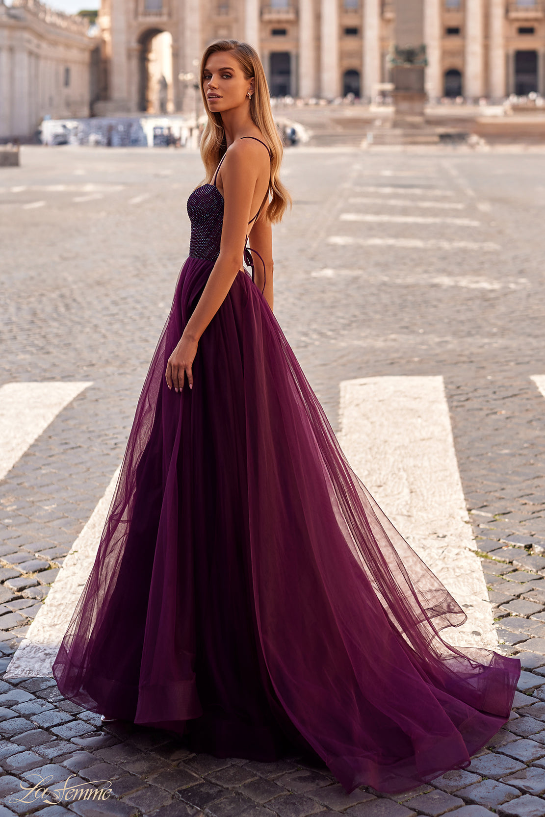 La-Femme-32135-Sweetheart-Neckline-Criss-Cross-Back-High-Slit-Fishnet-Tulle-A-Line-Dark-Berry-Evening-Dress-B-Chic-Fashion-Prom-Dress