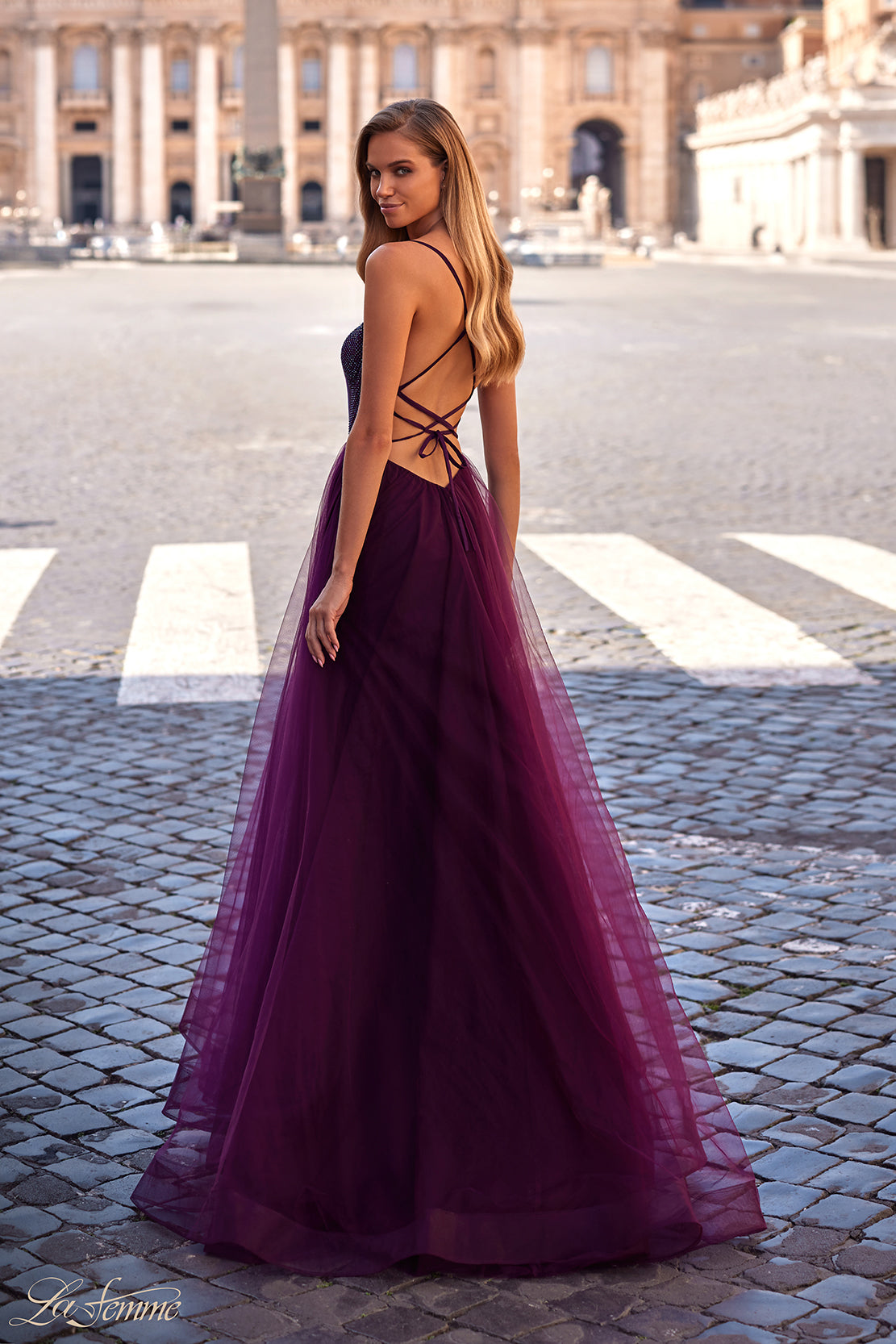 La-Femme-32135-Sweetheart-Neckline-Criss-Cross-Back-High-Slit-Fishnet-Tulle-A-Line-Dark-Berry-Evening-Dress-B-Chic-Fashion-Prom-Dress