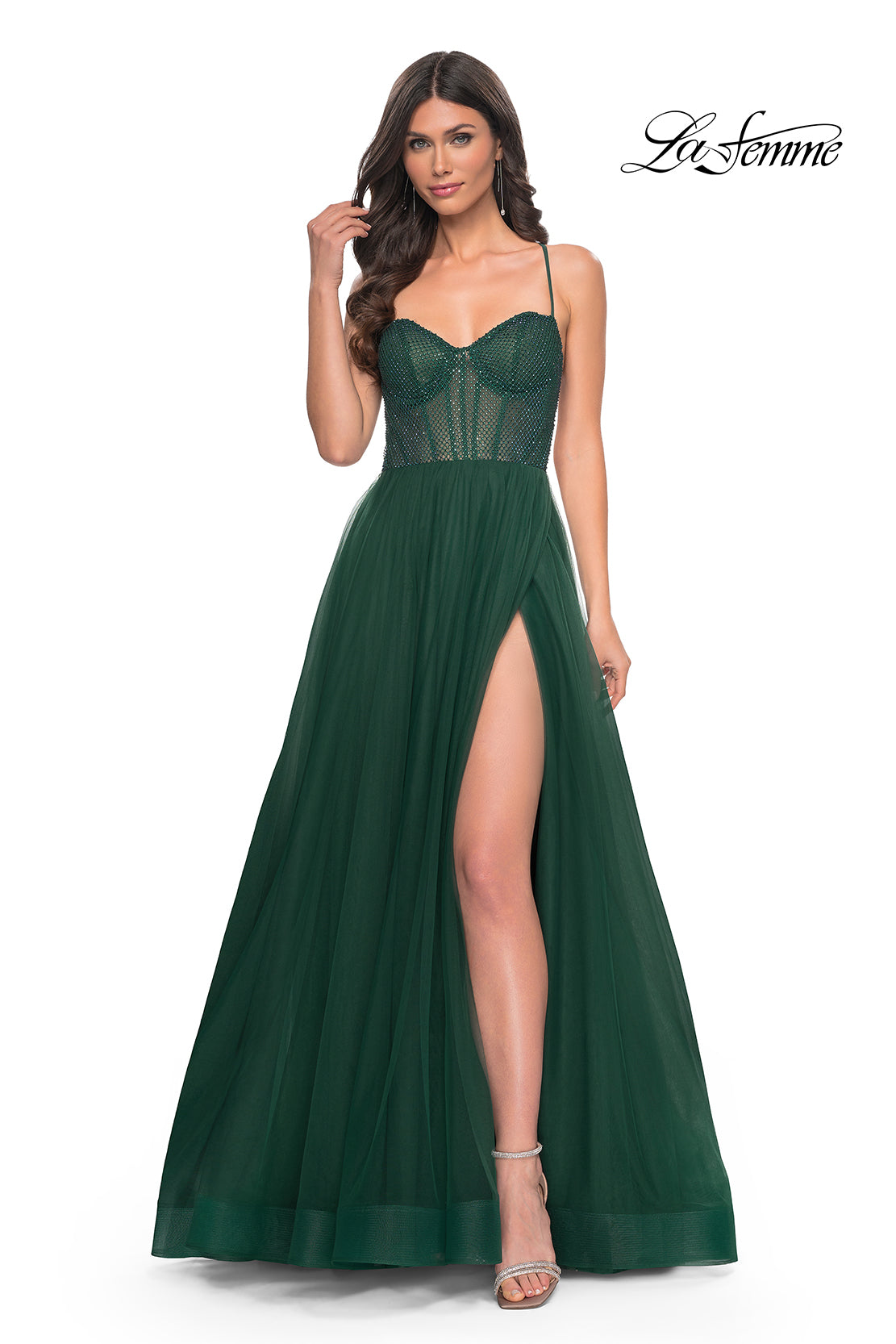 La-Femme-32135-Sweetheart-Neckline-Criss-Cross-Back-High-Slit-Fishnet-Tulle-A-Line-DarkEmerald-Evening-Dress-B-Chic-Fashion-Prom-Dress