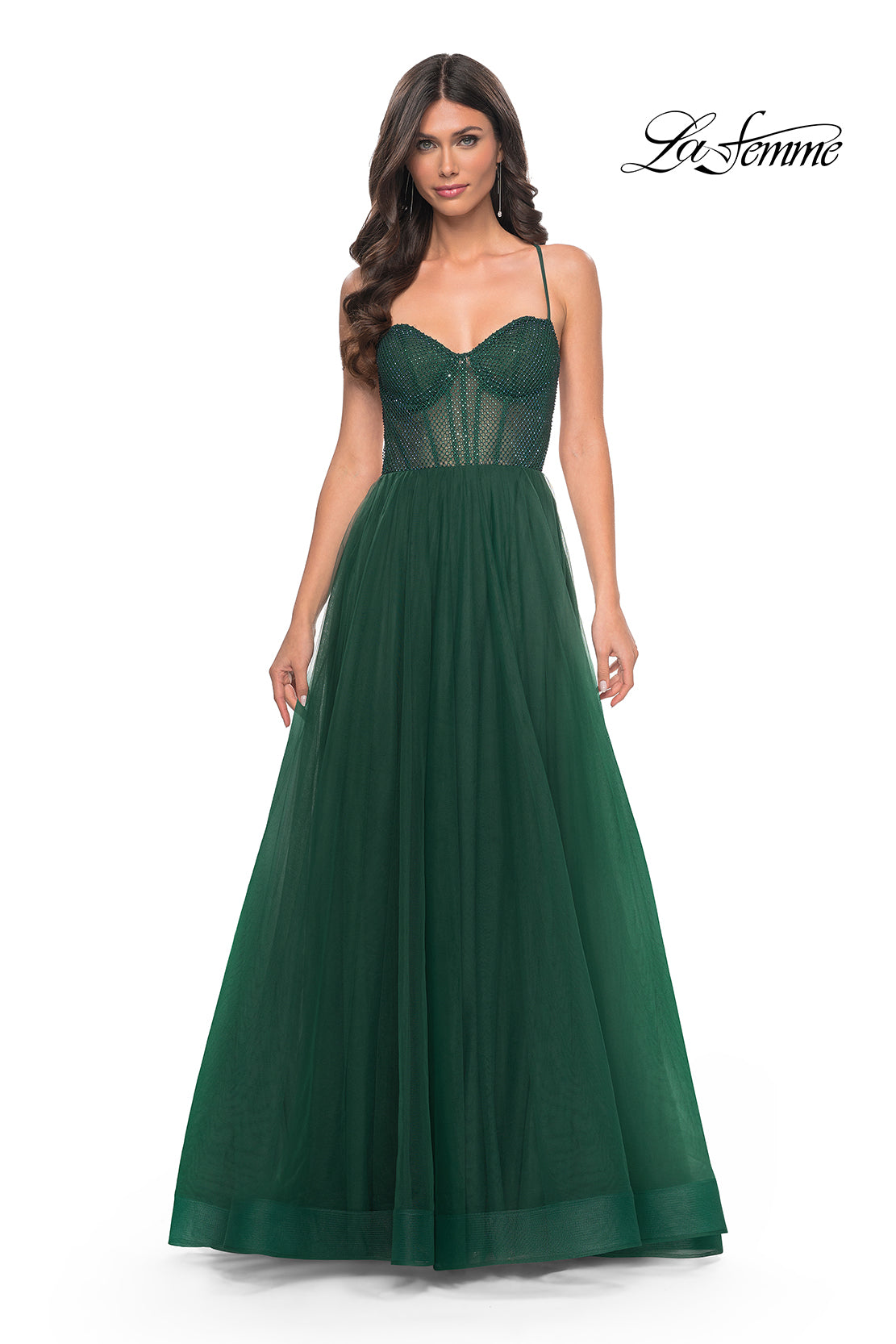 La-Femme-32135-Sweetheart-Neckline-Criss-Cross-Back-High-Slit-Fishnet-Tulle-A-Line-DarkEmerald-Evening-Dress-B-Chic-Fashion-Prom-Dress