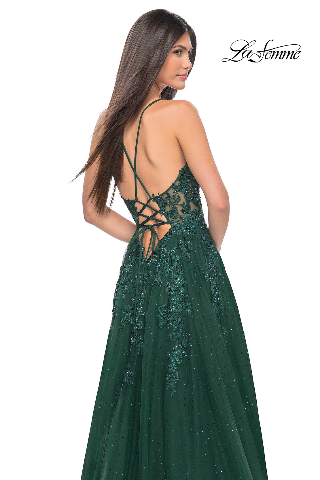 La-Femme-32147-Deep-V-Neckline-Lace-up-Back-High-Slit-Lace-Tulle-A-Line-Emerald-Evening-Dress-B-Chic-Fashions-Prom-Dress