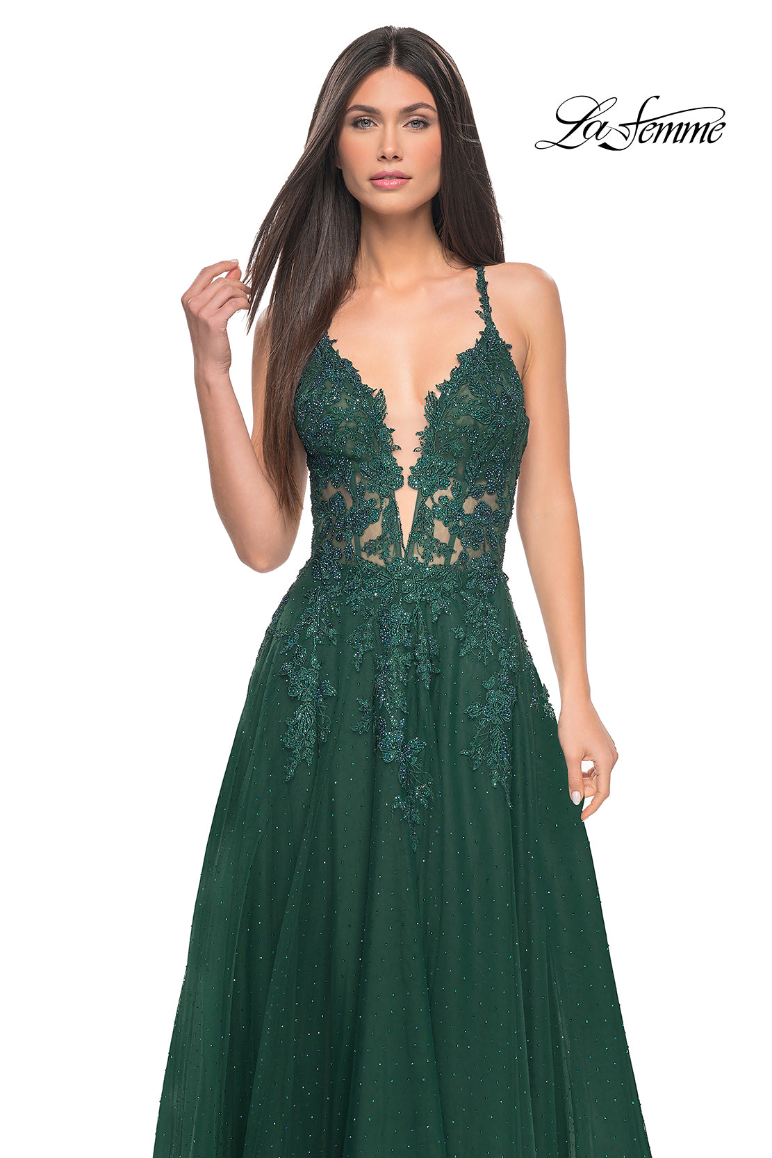 La-Femme-32147-Deep-V-Neckline-Lace-up-Back-High-Slit-Lace-Tulle-A-Line-Emerald-Evening-Dress-B-Chic-Fashions-Prom-Dress