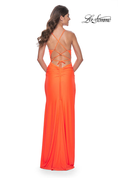 La-Femme-32152-V-Neck-Neckline-Criss-Cross-Back-High-Slit-Jersey-Column-Fitted-Bright-Orange-Evening-Dress-B-Chic-Fashions-Prom-Dress