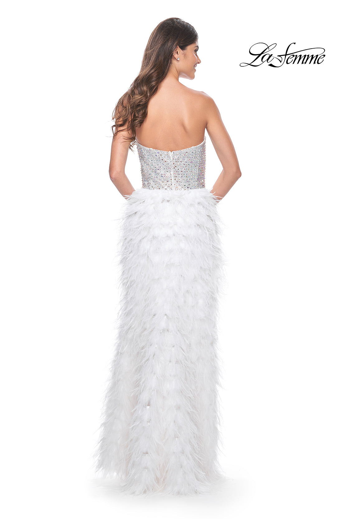 La-Femme-32165-Sweetheart-Neckline-Zipper-Back-High-Slit-Hot-Stone-Feathers-Fitted-White-Evening-Dress-B-Chic-Fashion-Prom-Dress