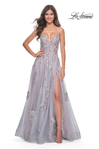 La-Femme-32200-V-Neck-Neckline-Lace-up-Back-Corset-Beaded-Tulle-A-Line-Lavender-Gray-Evening-Dress-B-Chic-Fashions-Prom-Dress