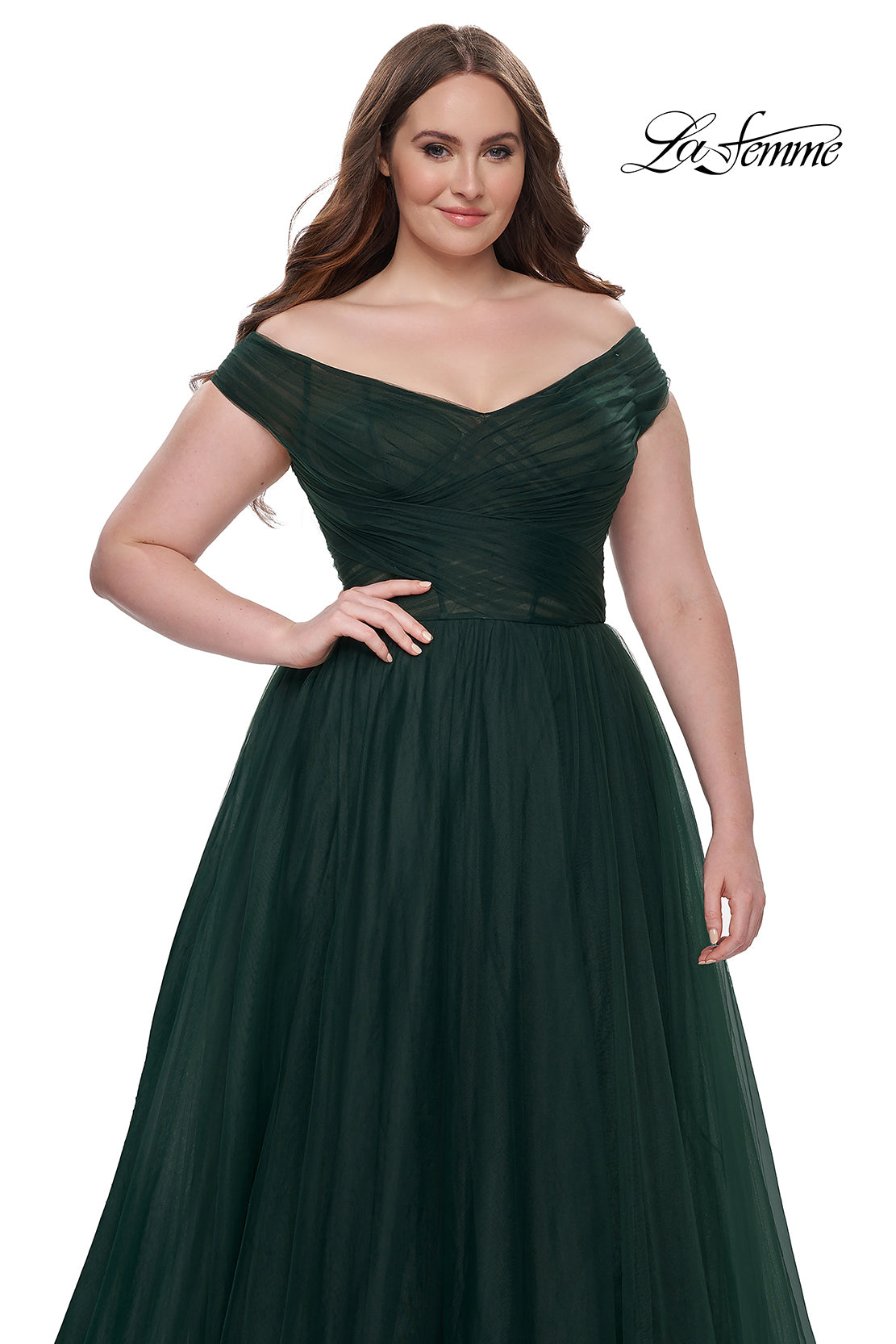 La-Femme-32204-V-Neck-Neckline-Zipper-Back-Ruched-Tulle-A-Line-Dark-Emerald-Evening-Dress-B-Chic-Fashions-Prom-Dress