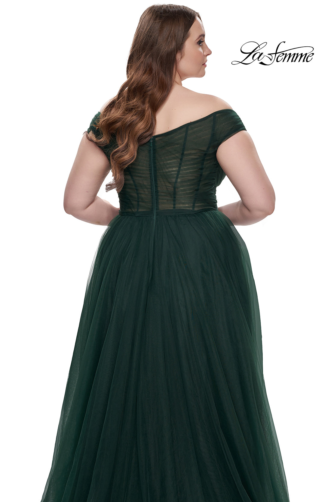 La-Femme-32204-V-Neck-Neckline-Zipper-Back-Ruched-Tulle-A-Line-Dark-Emerald-Evening-Dress-B-Chic-Fashions-Prom-Dress