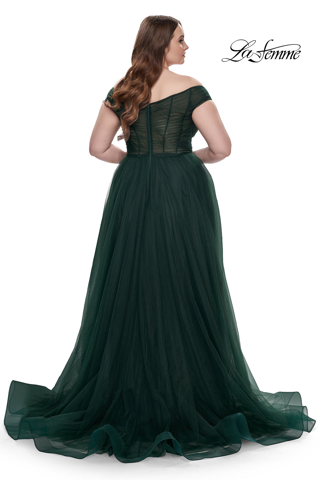 La-Femme-32204-V-Neck-Neckline-Zipper-Back-Ruched-Tulle-A-Line-Dark-Emerald-Evening-Dress-B-Chic-Fashions-Prom-Dress