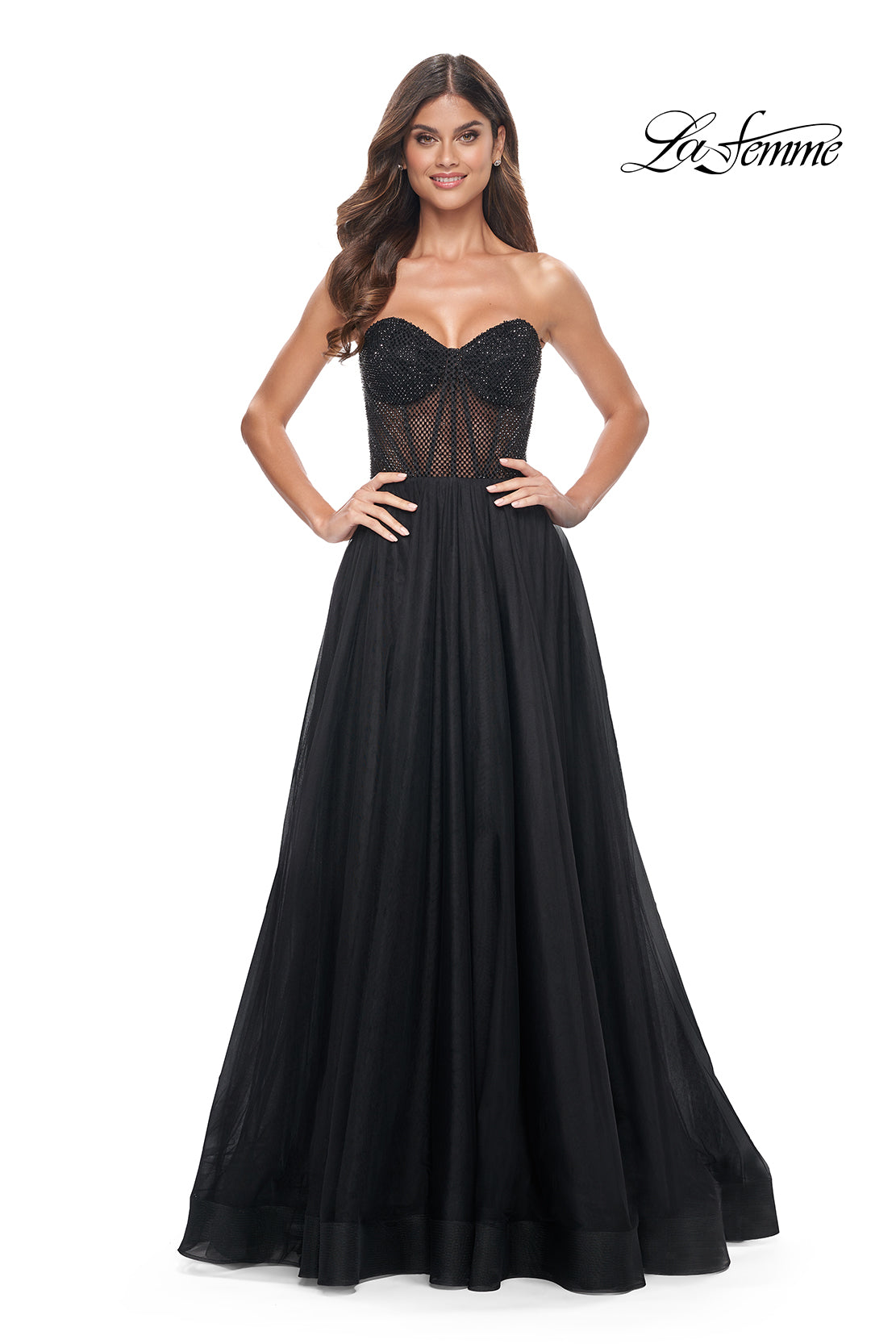 La-Femme-32216-Sweetheart-Neckline-Zipper-Back-High-Slit-Hot-Stone-Fishnet-Tulle-A-Line-Black-Evening-Dress-B-Chic-Fashions-Prom-Dress