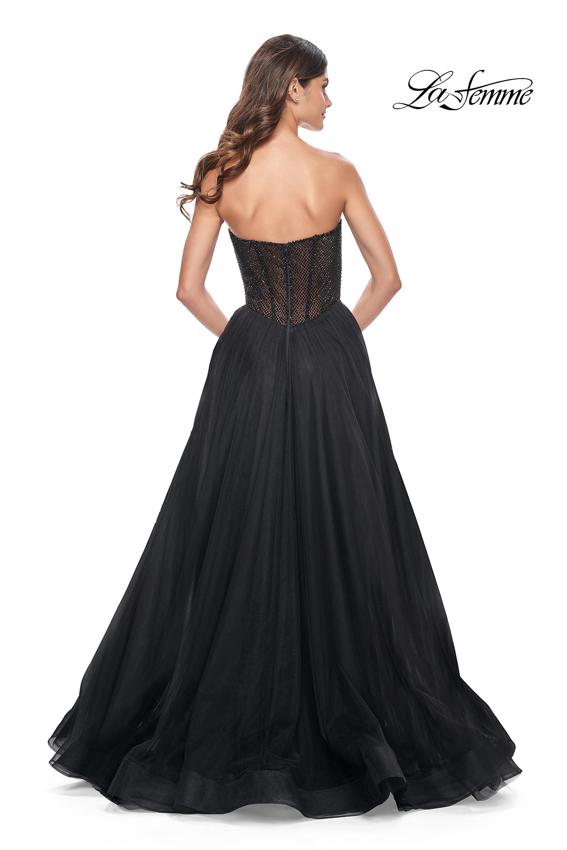 La-Femme-32216-Sweetheart-Neckline-Zipper-Back-High-Slit-Hot-Stone-Fishnet-Tulle-A-Line-Black-Evening-Dress-B-Chic-Fashions-Prom-Dress