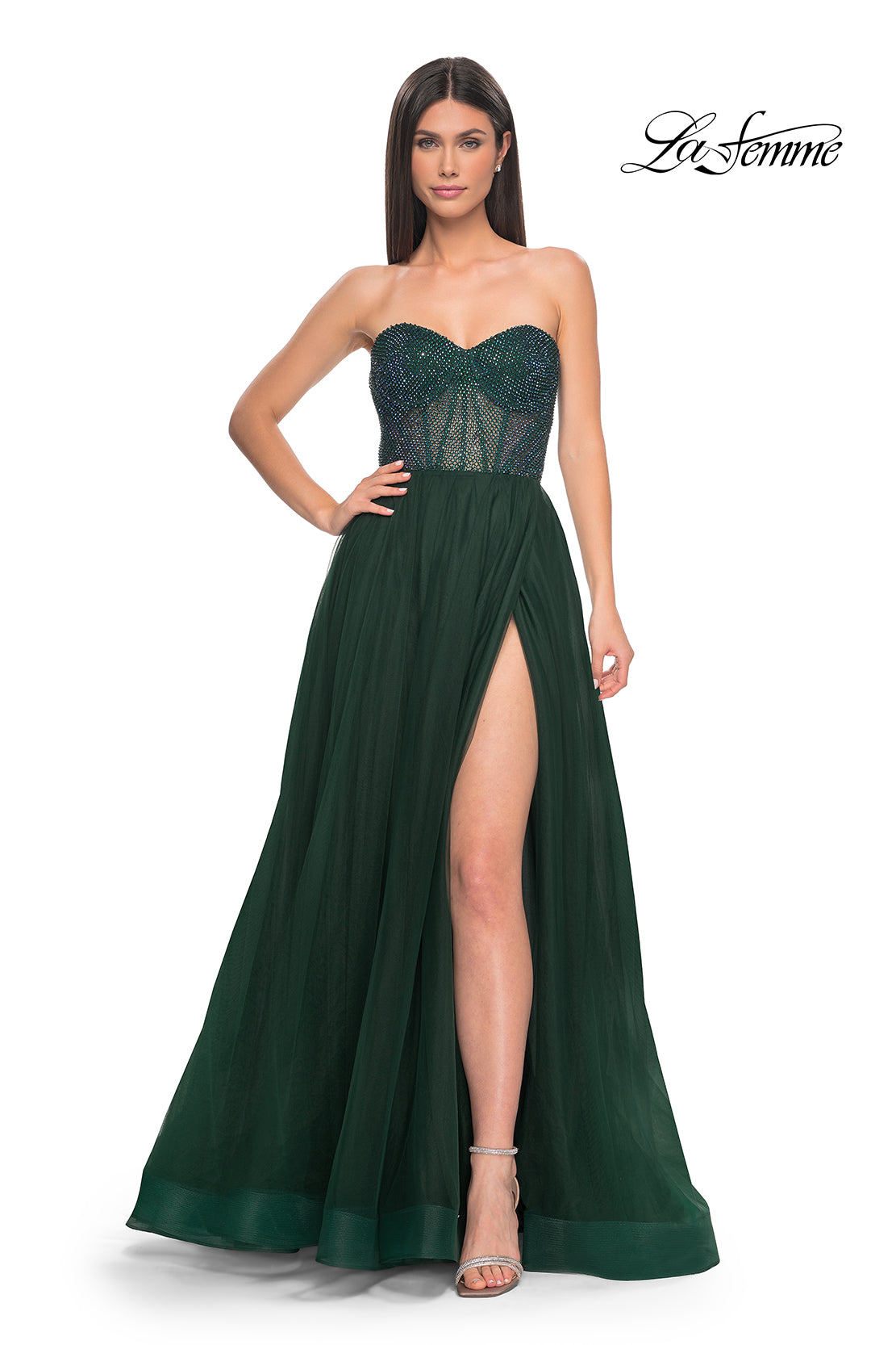 La-Femme-32216-Sweetheart-Neckline-Zipper-Back-High-Slit-Hot-Stone-Fishnet-Tulle-A-Line-Dark-Emreald-Evening-Dress-B-Chic-Fashions-Prom-Dress