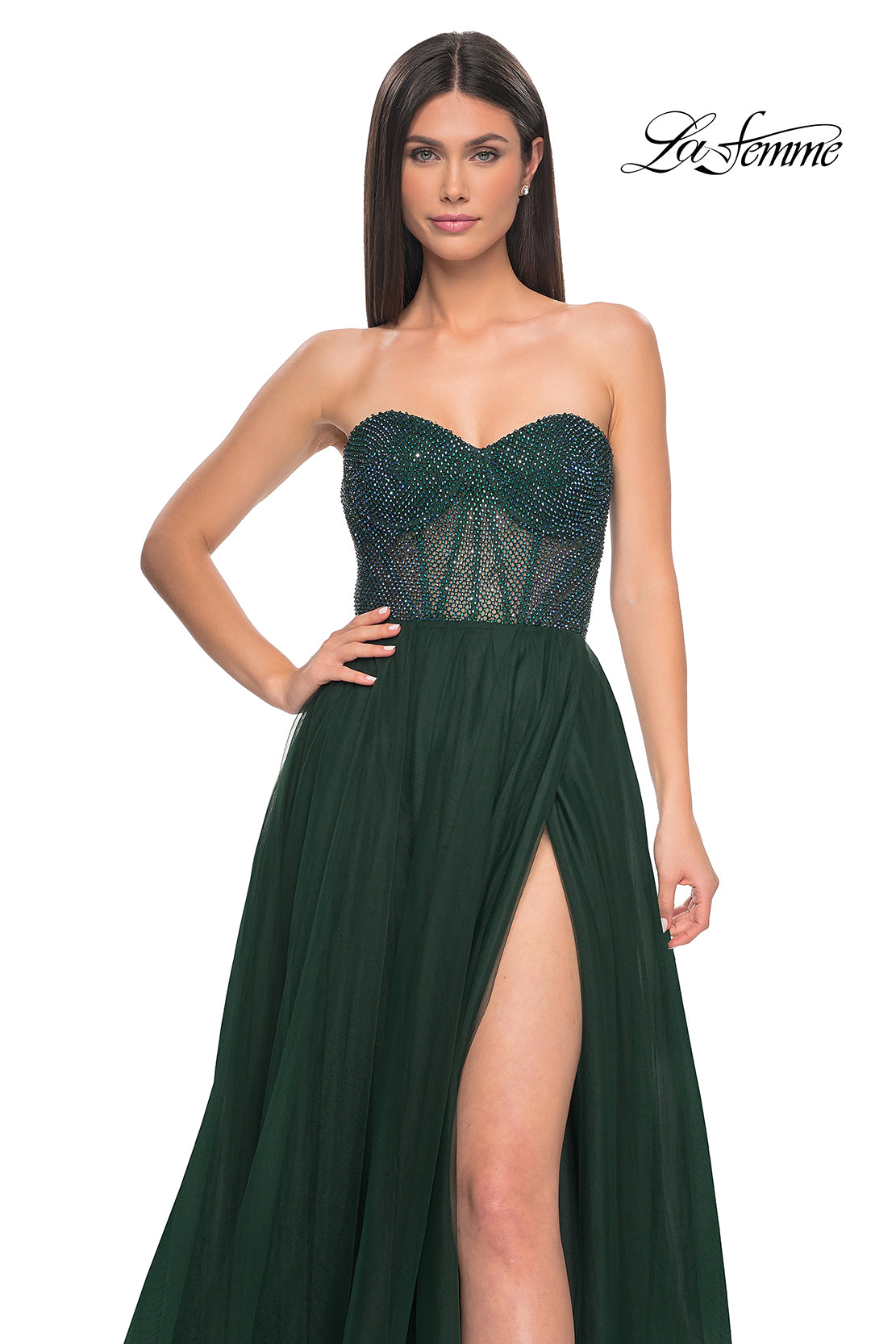 La-Femme-32216-Sweetheart-Neckline-Zipper-Back-High-Slit-Hot-Stone-Fishnet-Tulle-A-Line-Dark-Emreald-Evening-Dress-B-Chic-Fashions-Prom-Dress
