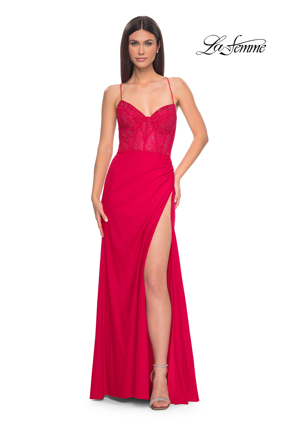 La-Femme-32230-V-Neck-Neckline-Lace-up-Back-High-Slit-Hot-Stone-Fishnet-Column-Fitted-Red-Evening-Dress-B-Chic-Fashions-Prom-Dress