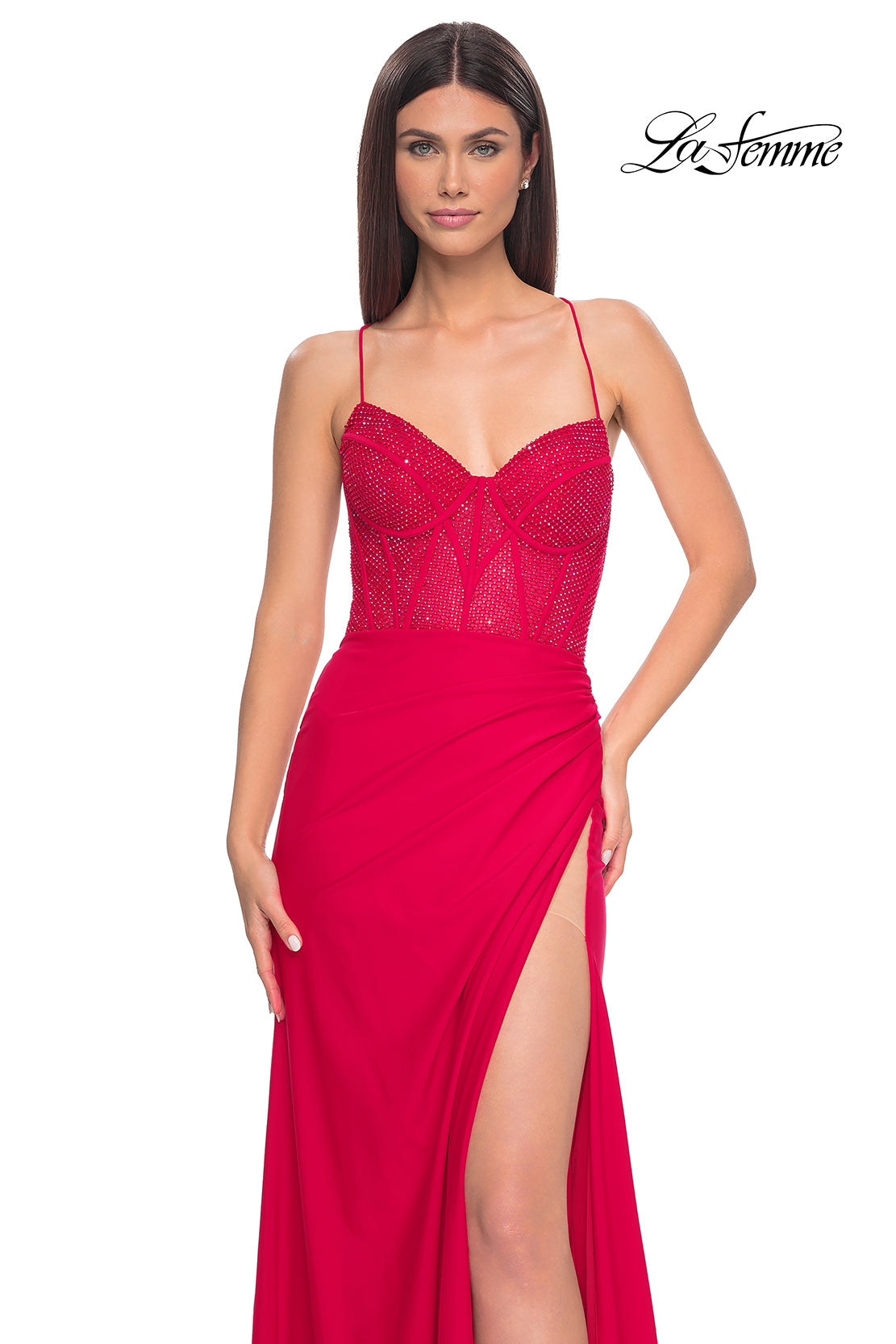 La-Femme-32230-V-Neck-Neckline-Lace-up-Back-High-Slit-Hot-Stone-Fishnet-Column-Fitted-Red-Evening-Dress-B-Chic-Fashions-Prom-Dress
