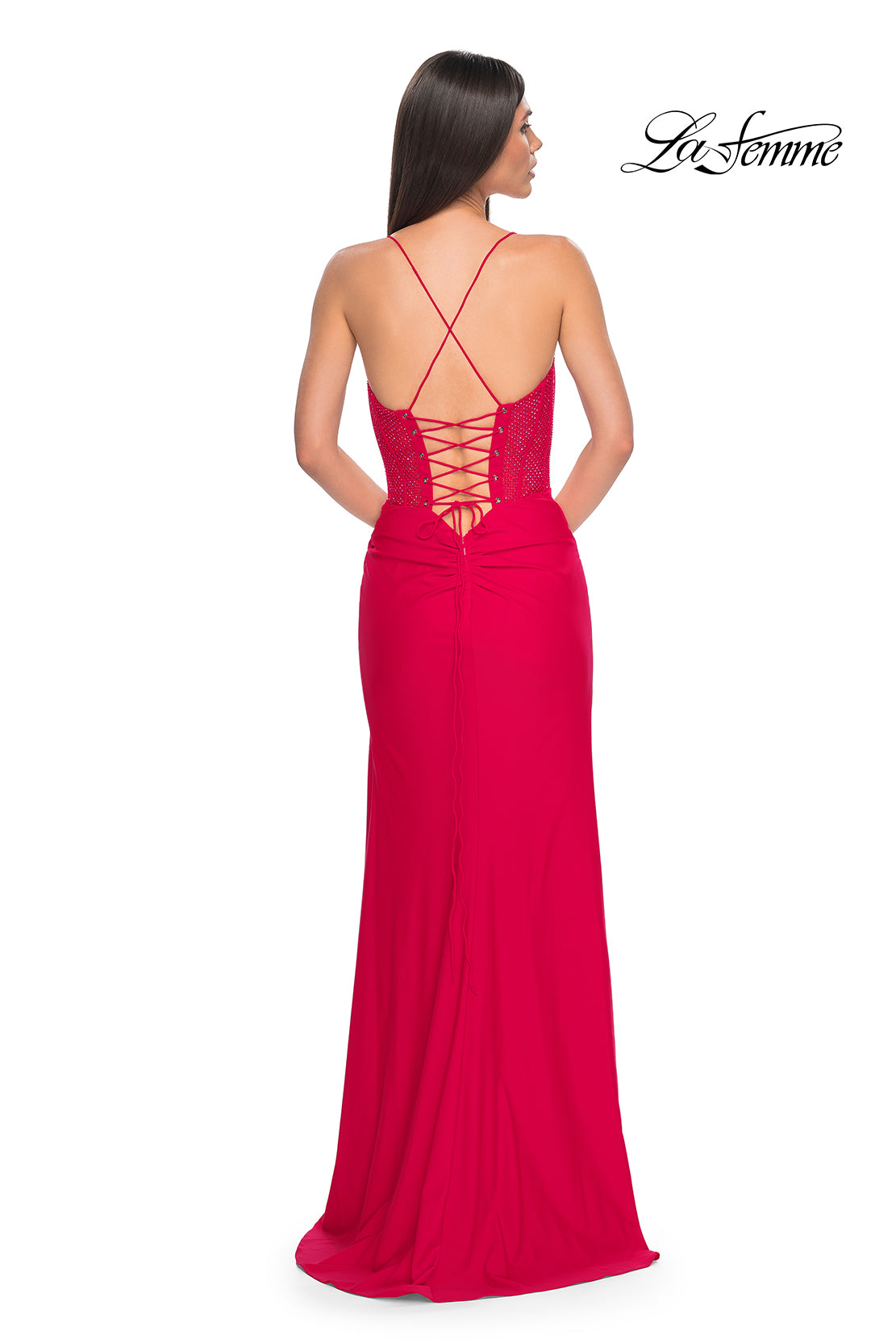 La-Femme-32230-V-Neck-Neckline-Lace-up-Back-High-Slit-Hot-Stone-Fishnet-Column-Fitted-Red-Evening-Dress-B-Chic-Fashions-Prom-Dress