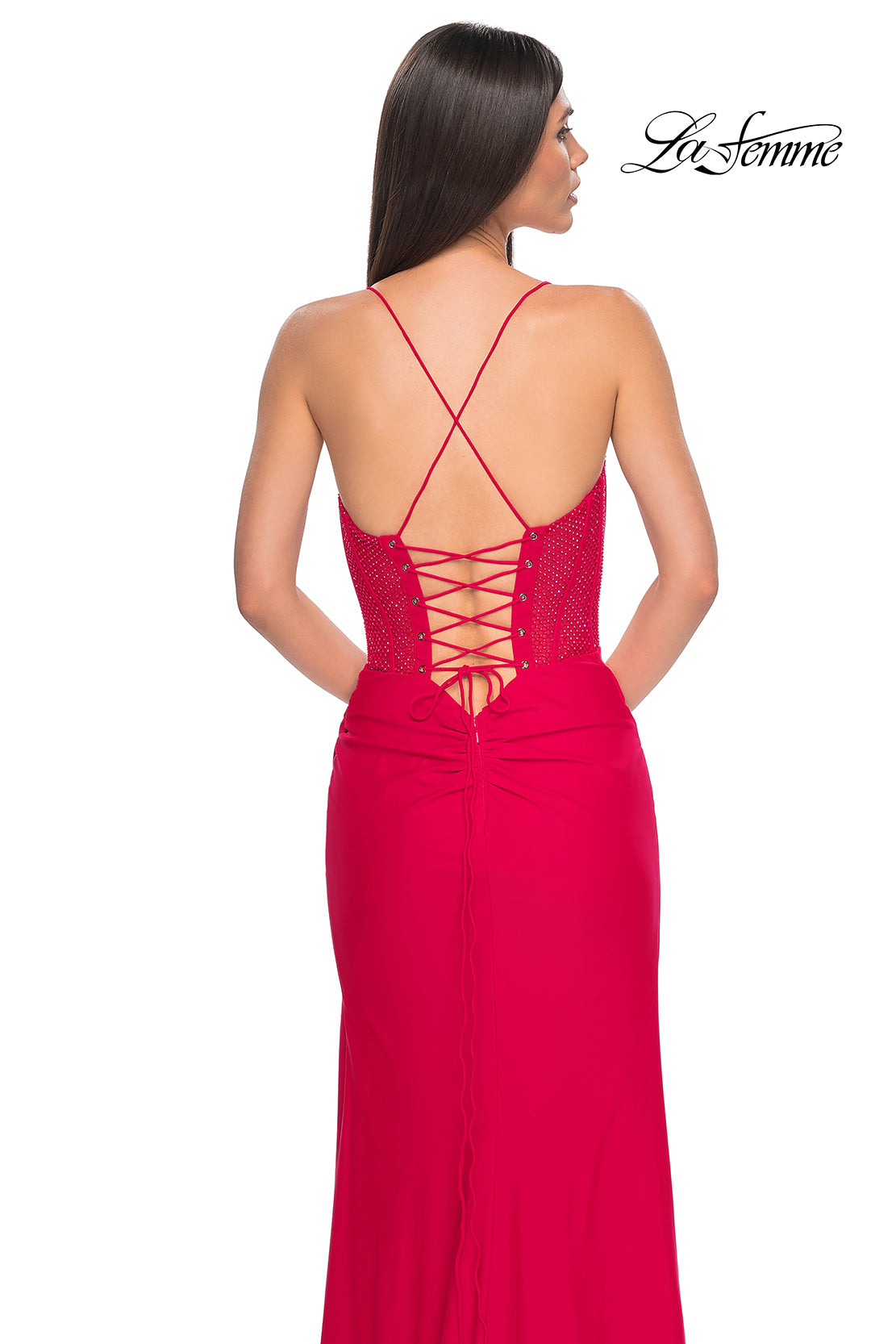 La-Femme-32230-V-Neck-Neckline-Lace-up-Back-High-Slit-Hot-Stone-Fishnet-Column-Fitted-Red-Evening-Dress-B-Chic-Fashions-Prom-Dress