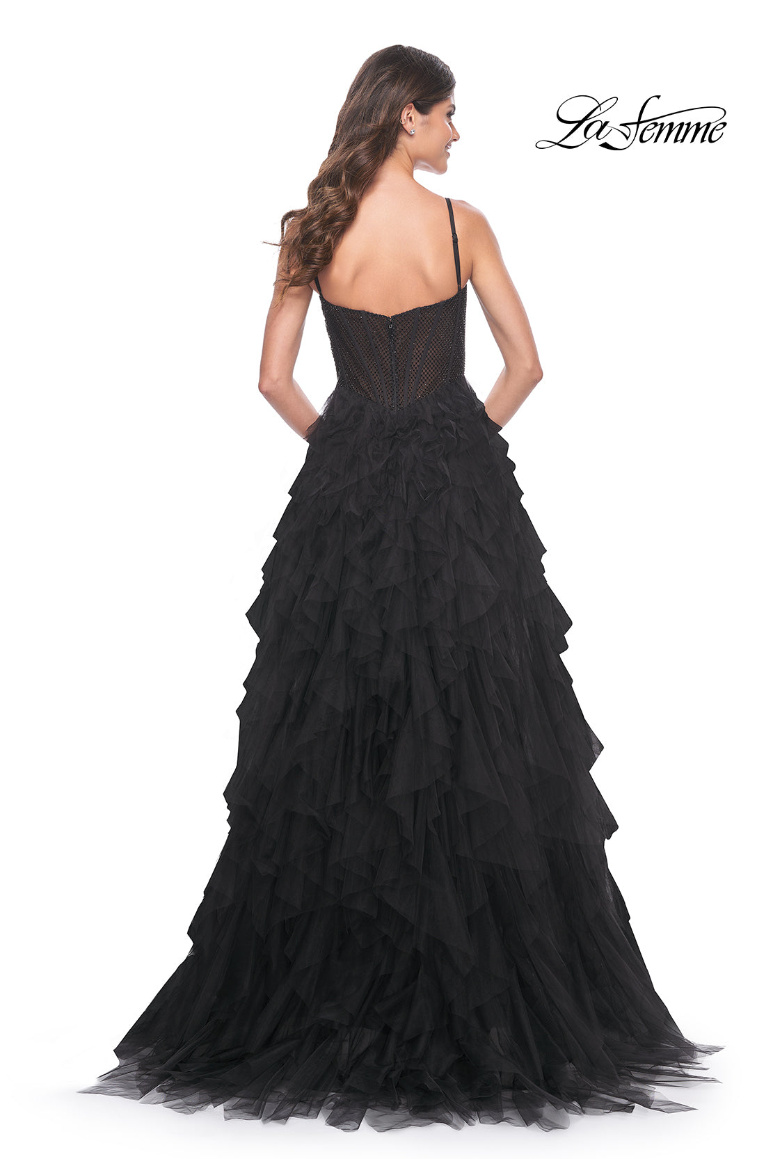 La-Femme-32233-Square-Neckline-Zipper-Back-Tiered-Hot-Stone-Fishnet-Tulle-A-Line-Black-Evening-Dress-B-Chic-Fashions-Prom-Dress