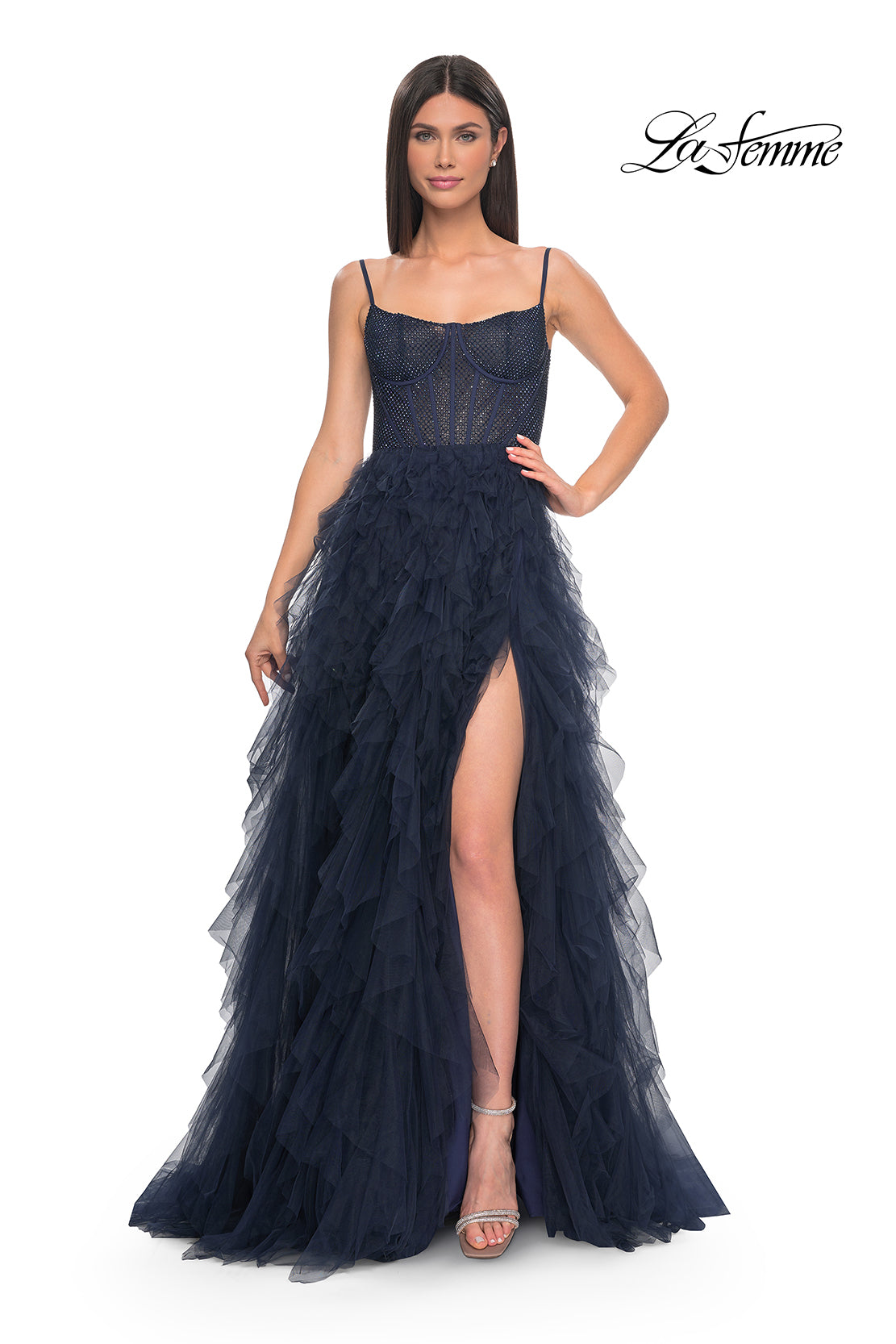 La-Femme-32233-Square-Neckline-Zipper-Back-Tiered-Hot-Stone-Fishnet-Tulle-A-Line-Navy-Evening-Dress-B-Chic-Fashions-Prom-Dress