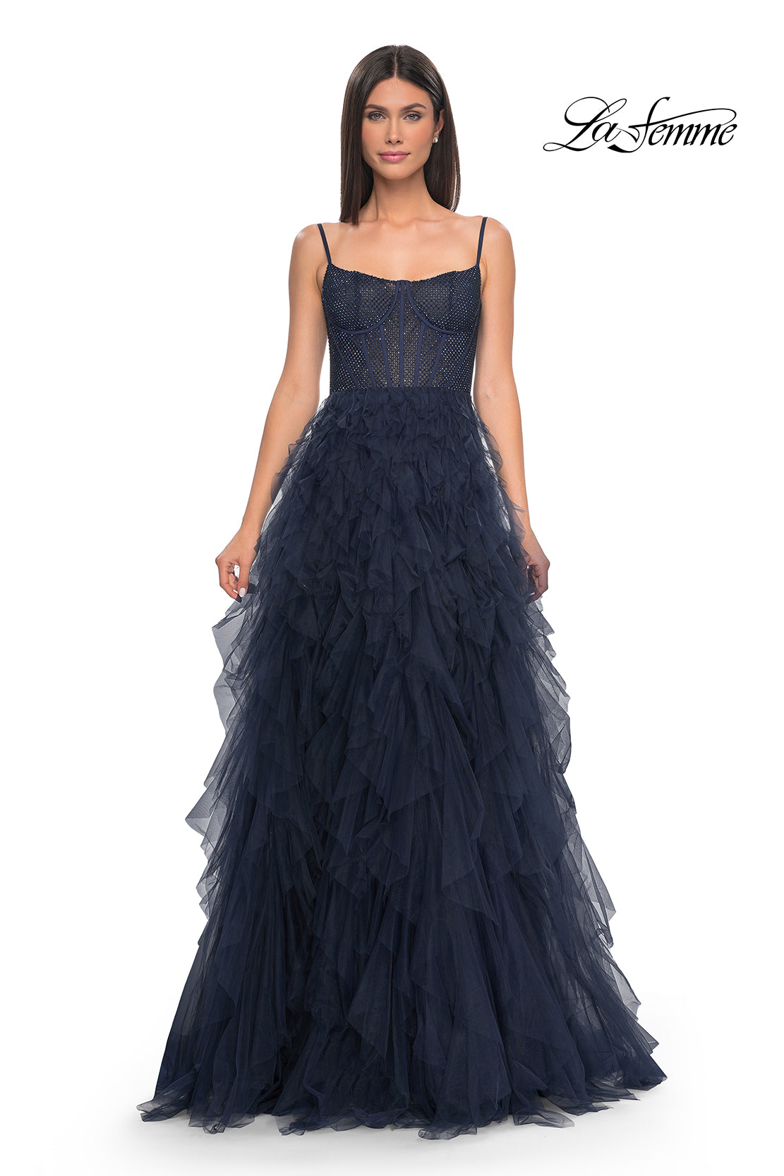 La-Femme-32233-Square-Neckline-Zipper-Back-Tiered-Hot-Stone-Fishnet-Tulle-A-Line-Navy-Evening-Dress-B-Chic-Fashions-Prom-Dress